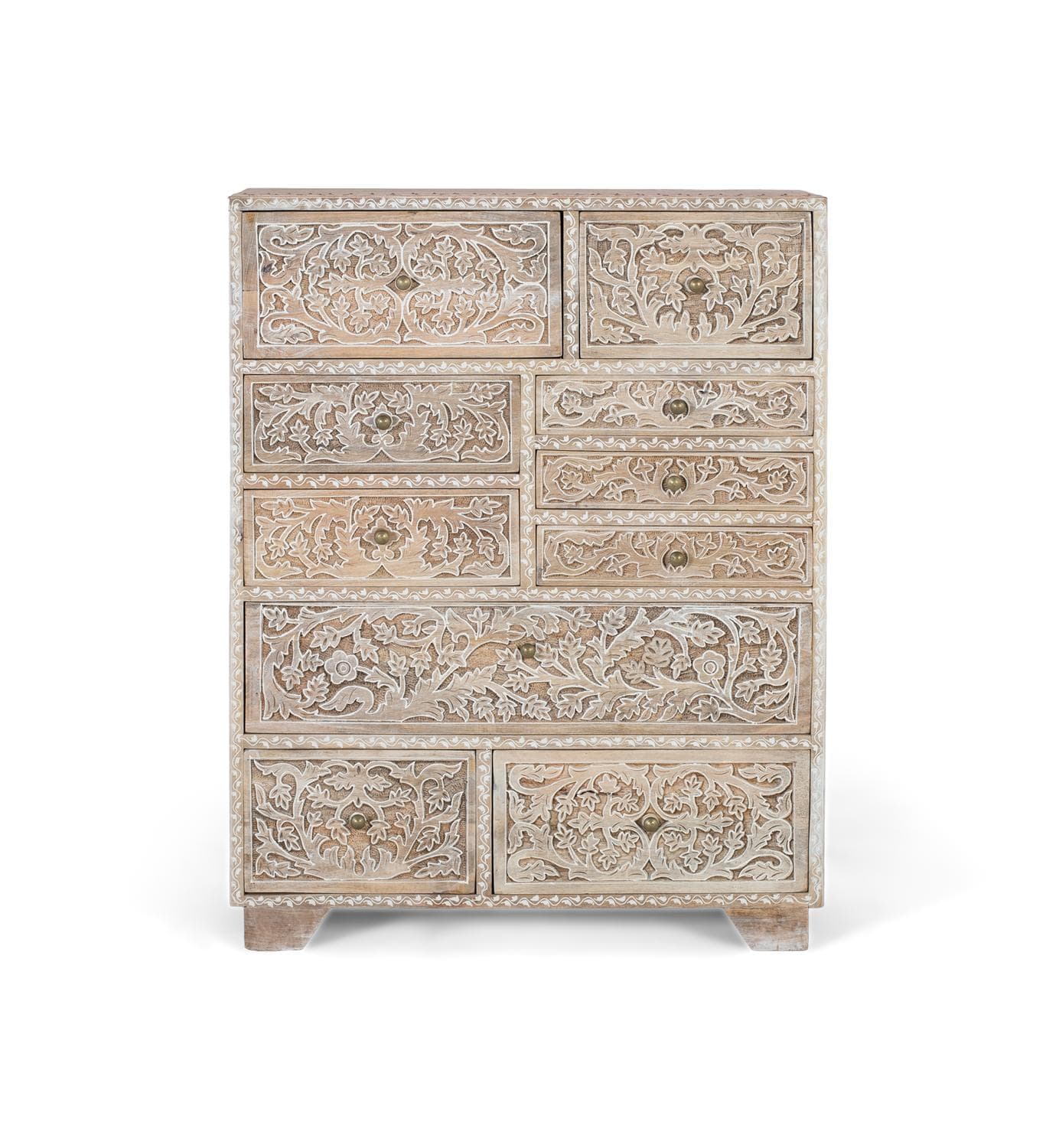 Käsin veistetty mangopuusta valmistettu lipasto, jossa on kymmenen laatikkoa – Giner y Colomer