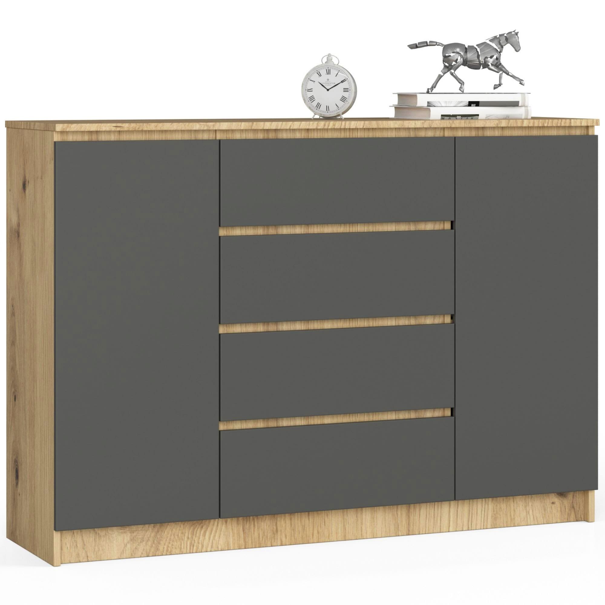 Akord Lipasto 2 Ovet 4 Laatikoa Artisan-tammi/Harmaa Grafiitti 138x40x99 – Akord