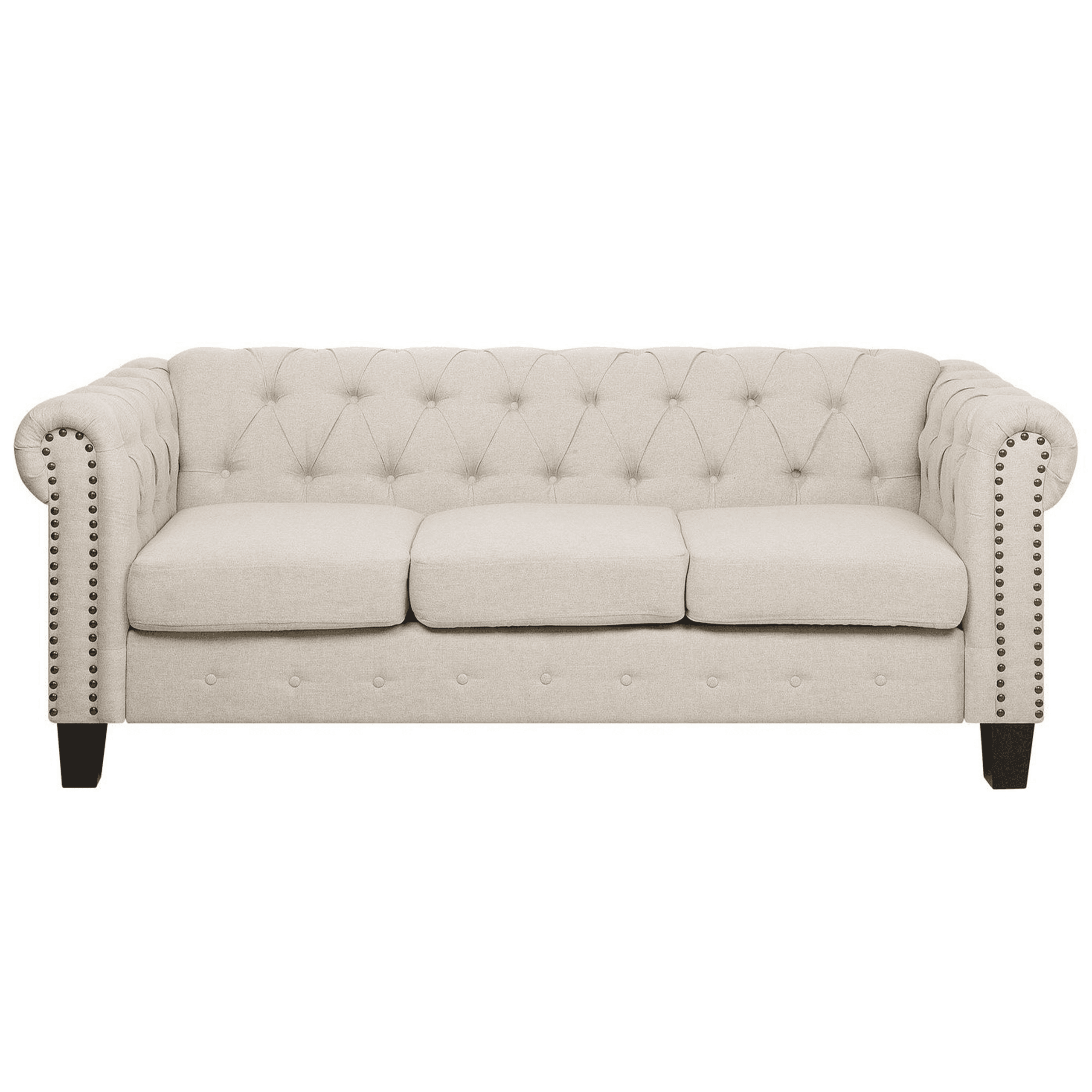 Sohva CHESTERFIELD kangas Beige 3-istuttava – Beliani
