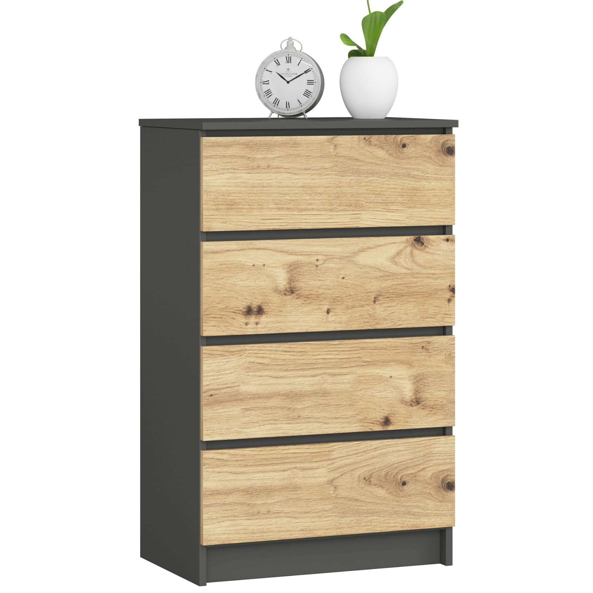 Akord Lipasto 4 laatikkoa Grafiitti/Artisan-tammi 60x40x99 – Akord