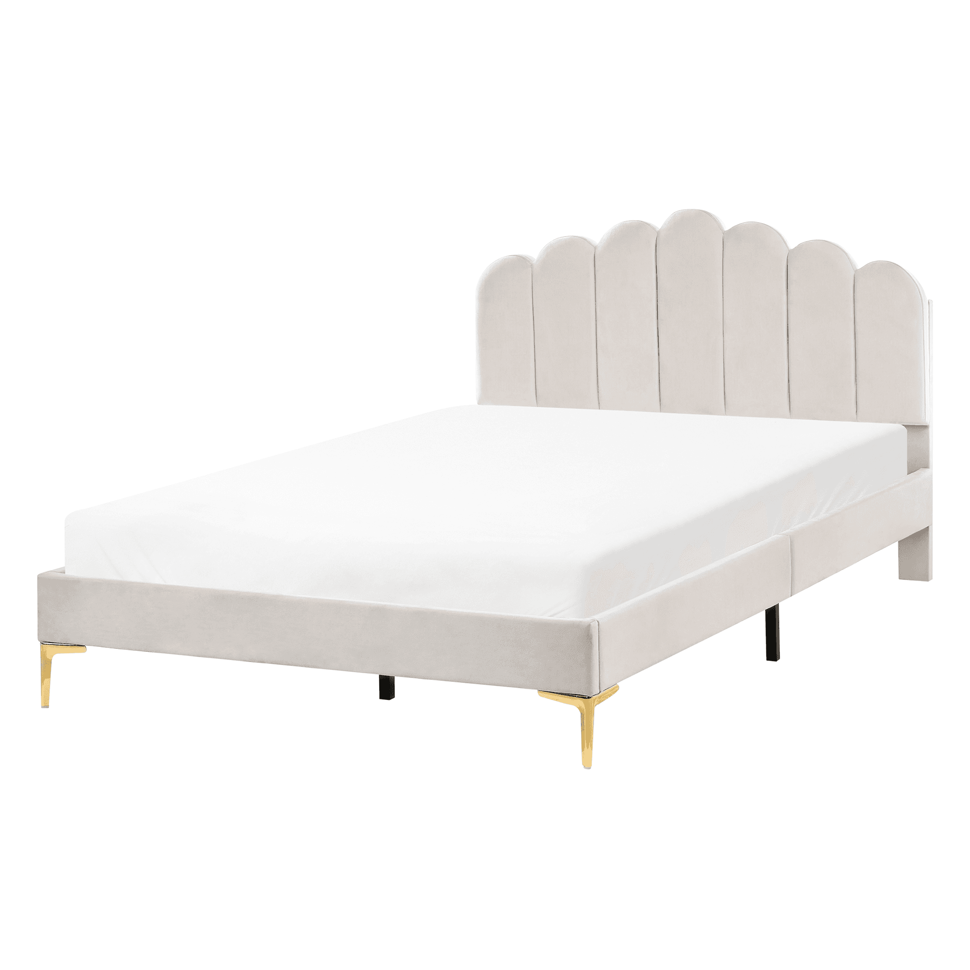 Sänky sametti SAUVIAN 140 x 200 cm Luonnonvalkoinen – Beliani