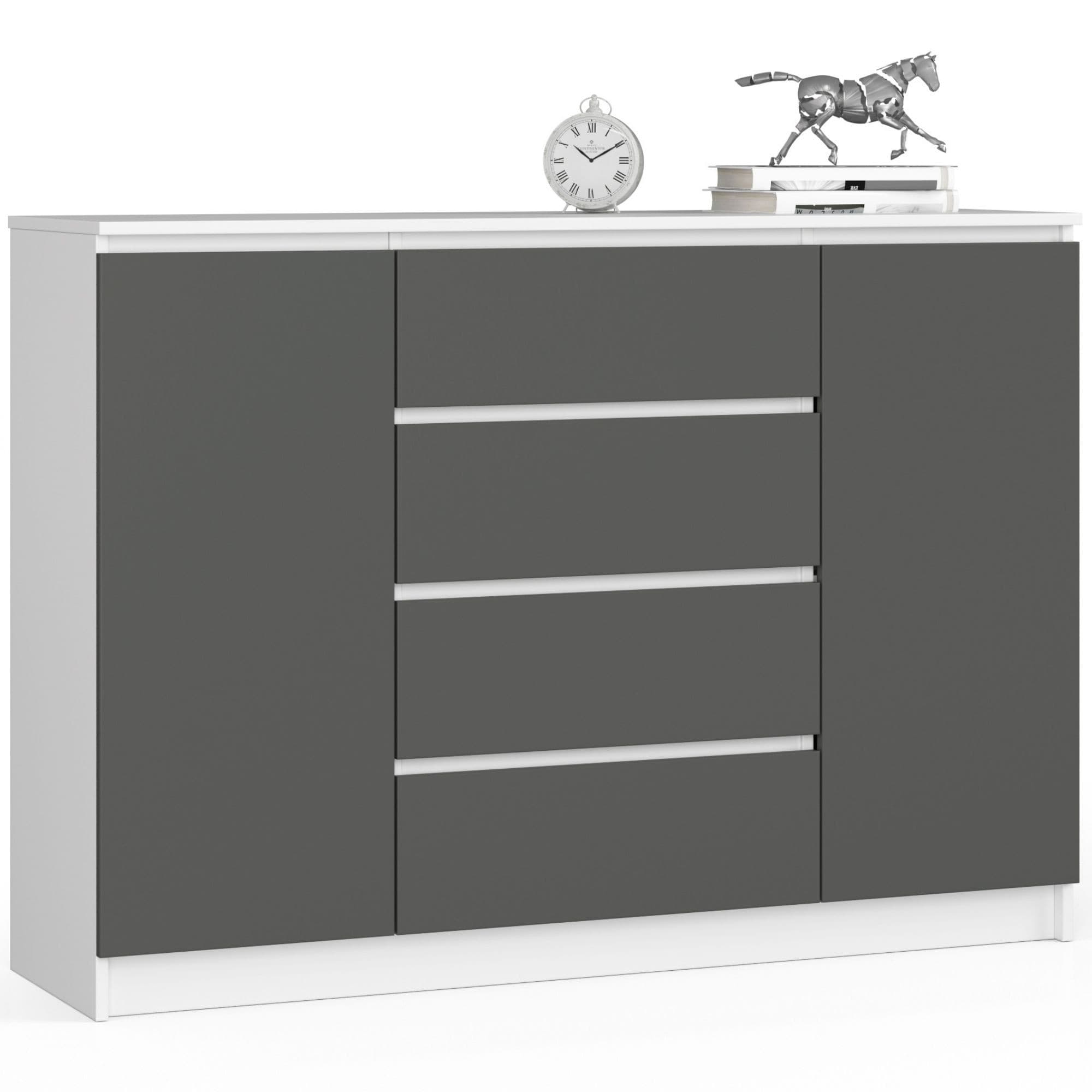 Akord Lipasto 2 Ovet 4 Laatikoa Valkoinen/Harmaa Grafiitti 138x40x99 – Akord