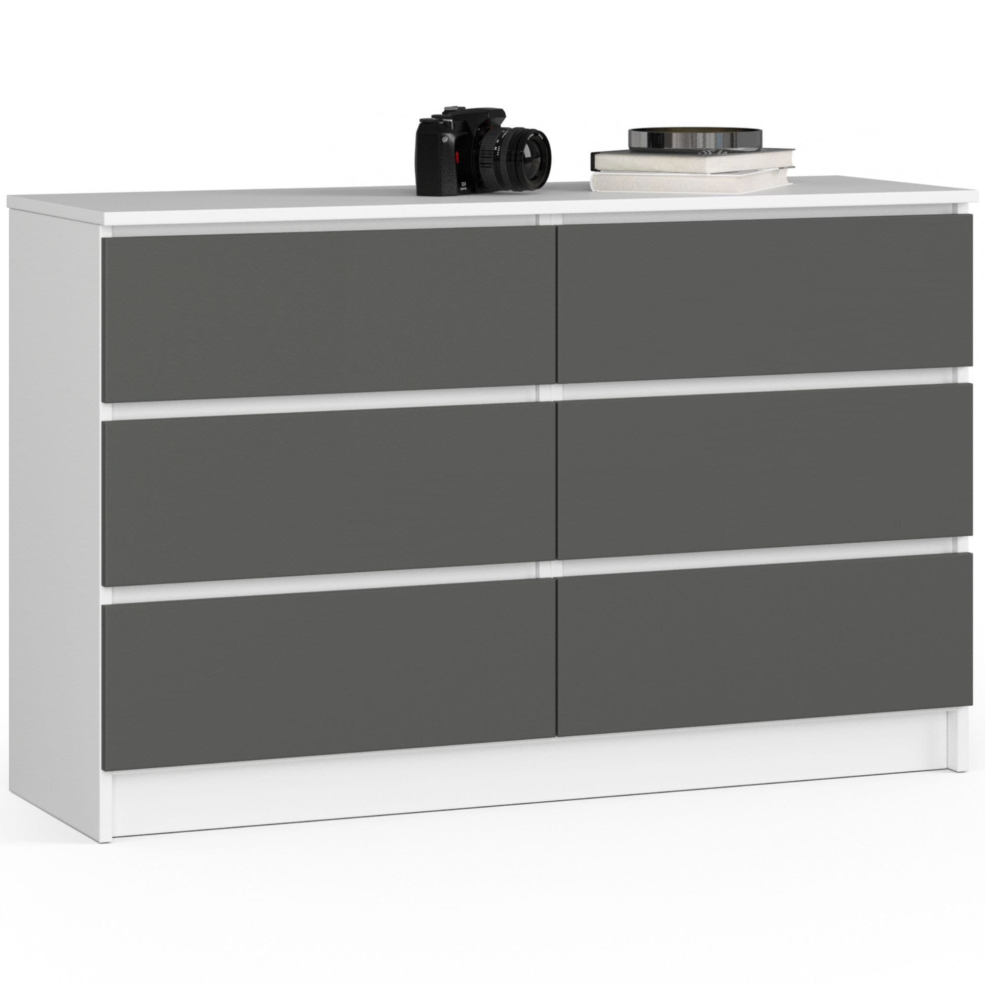 Akord Lipasto 6 laatikkoa Valkoinen/Harmaa Grafiitti 120x40x77 – Akord