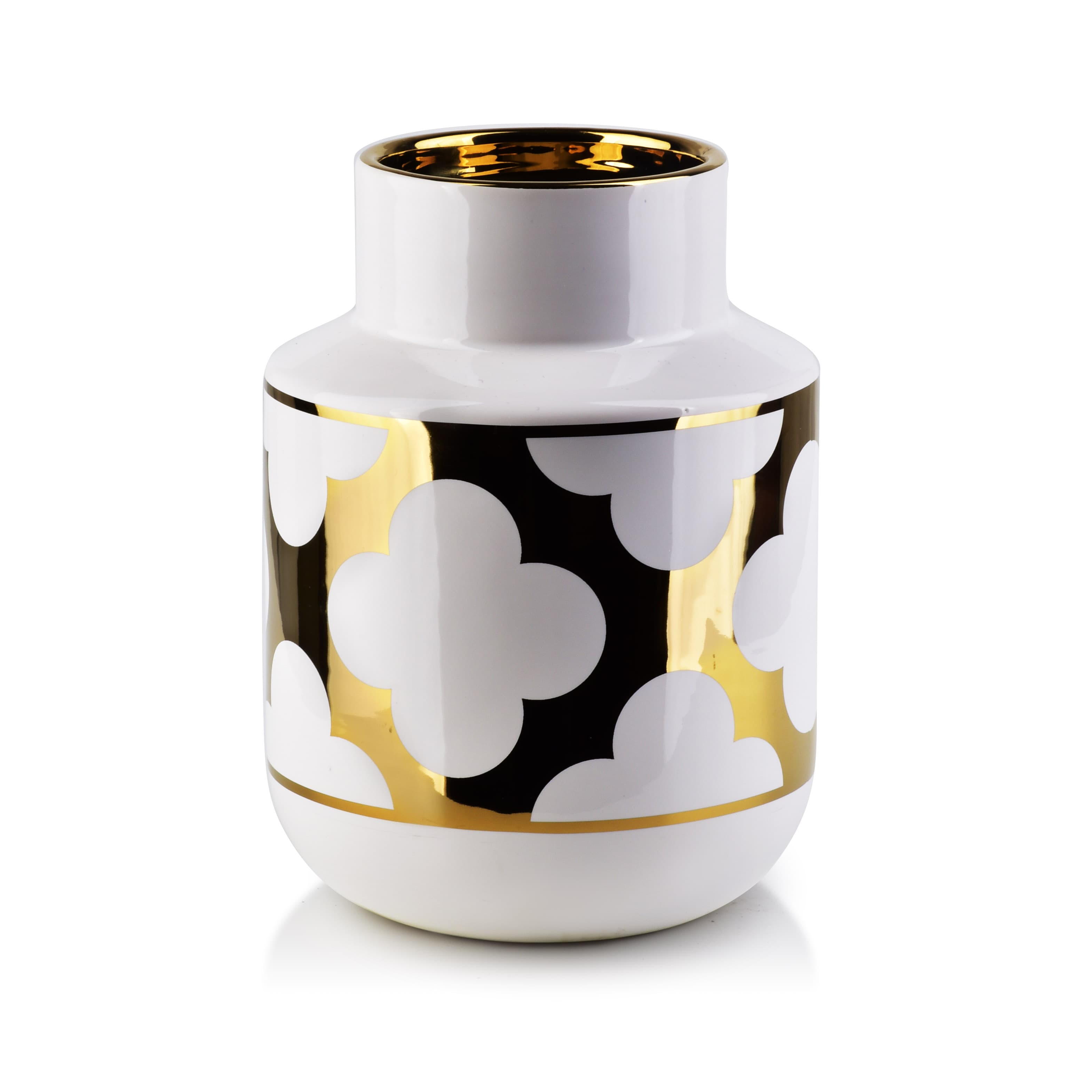 MONDEX keramiikkamaljakko, valkoinen-kulta, käsinmaalattu, 15 x 20 cm – MONDEX