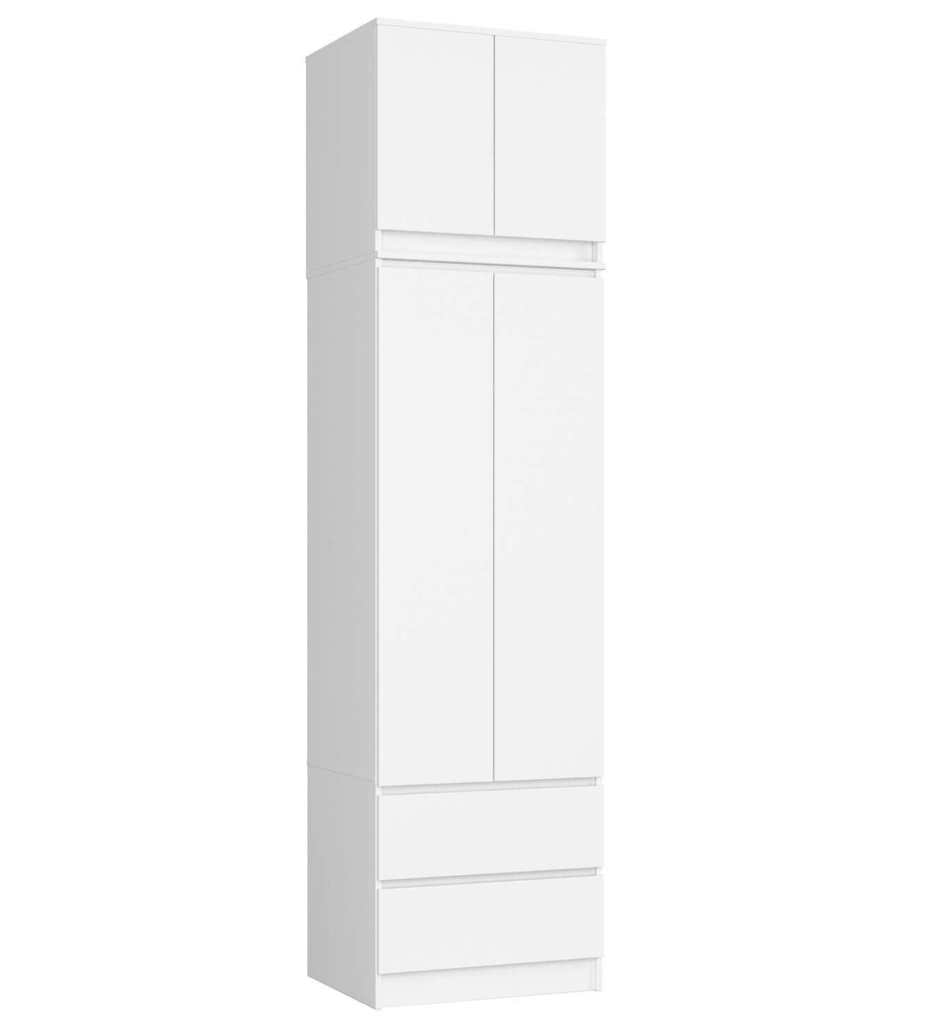 Akord Vaatekaappi yläosalla 2 ovea 2 laatikkoa Valkoinen 60x51x234 – Akord