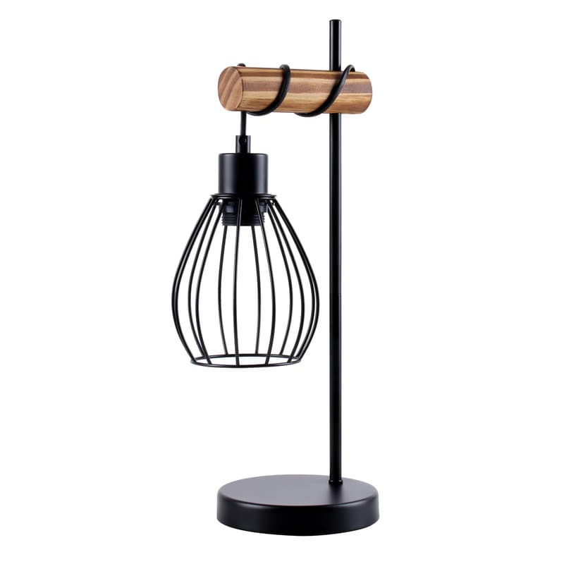 NETTLIFE Pöytävalaisin olohuoneeseen vintage-pöytävalaisin puu: musta yövalaisin 1 kevyt teollinen muotoilu metallinen E27-kanta ilman lamppua – Nettlife