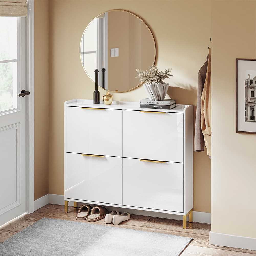 SoBuy Kenkäkaappi 4-ovinen valkoinen 100x19x90 cm FSR206-GW – SoBuy