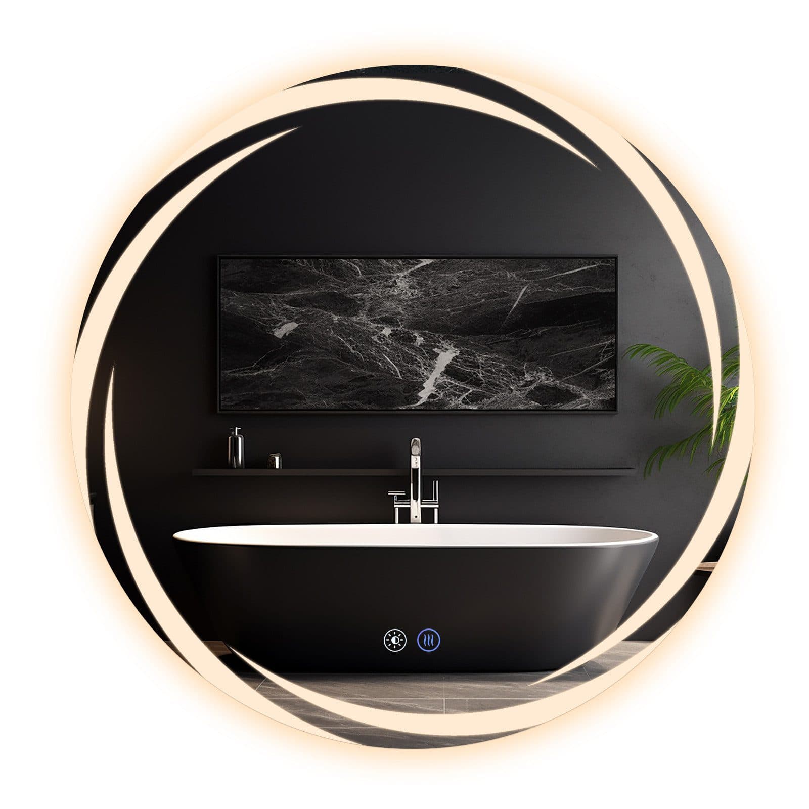 NETTLIFE Kylpyhuoneen peili valaistuksella, pyöreä LED - kylpyhuoneen peili, 60 cm IP44 pyöreä kylpyhuoneen peili kosketustoiminnolla