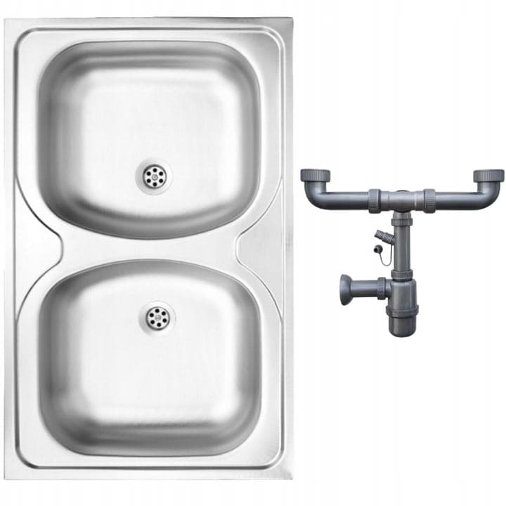 2-kulhoinen teräspäällysallas 80x50 satiini Apollo-sifonilla