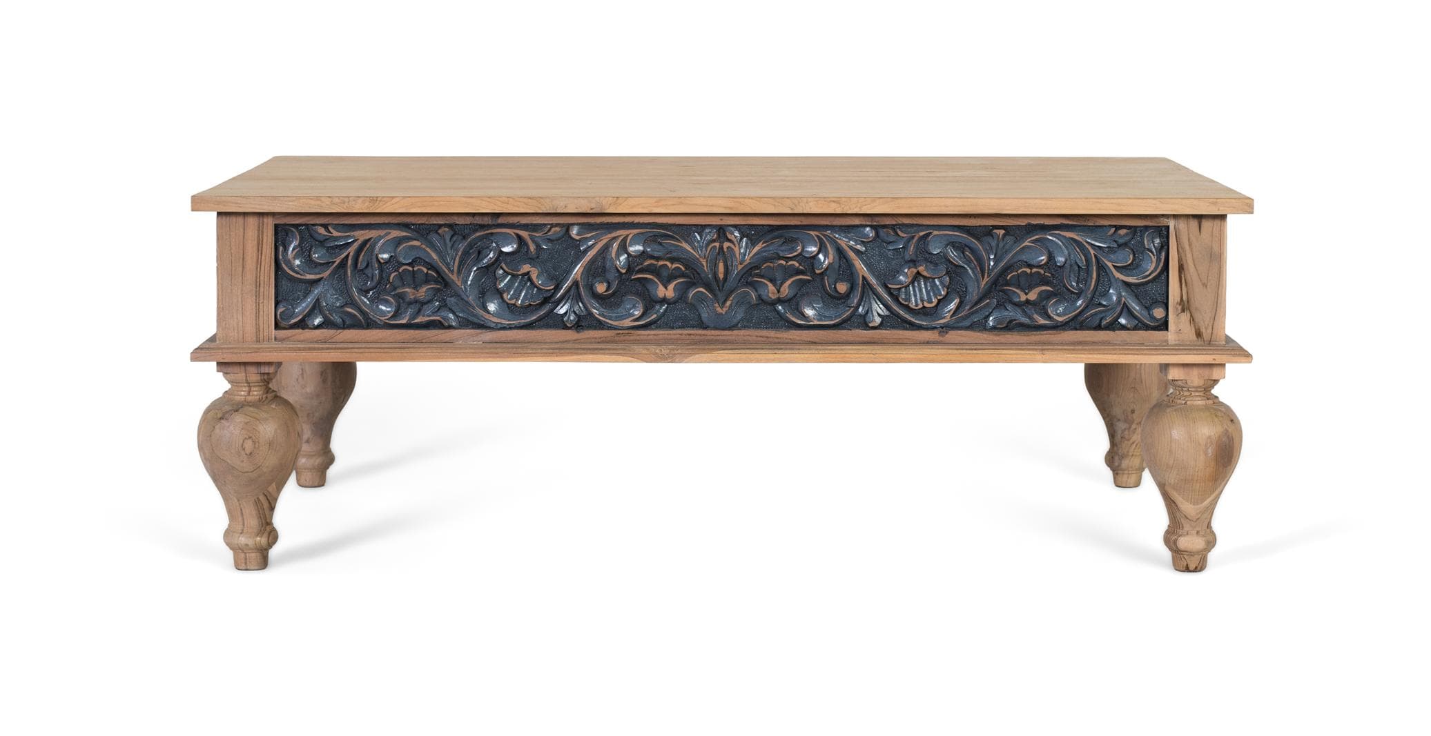 Käsin veistetty tiikkisohvapöytä, puu/sininen – Giner y Colomer