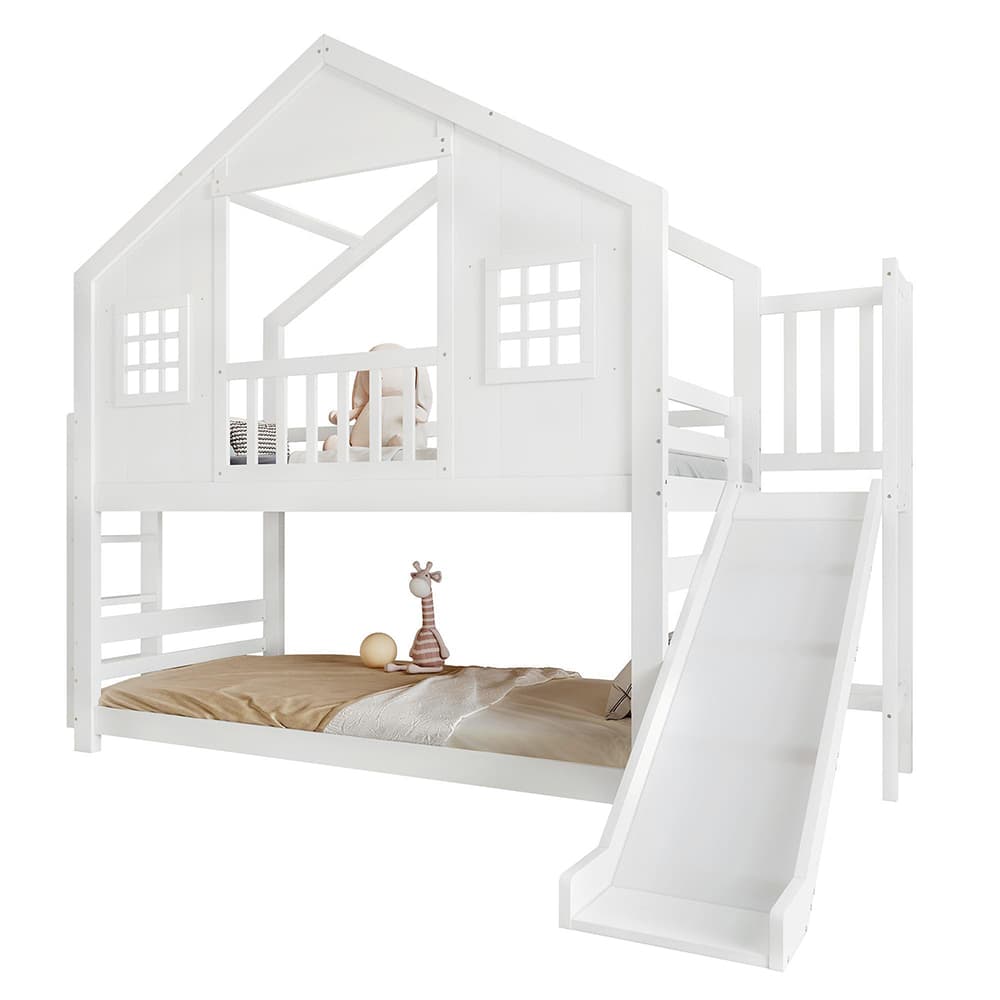 Kerrossänky 90x200 cm, valkoinen, lasten liukumäellä