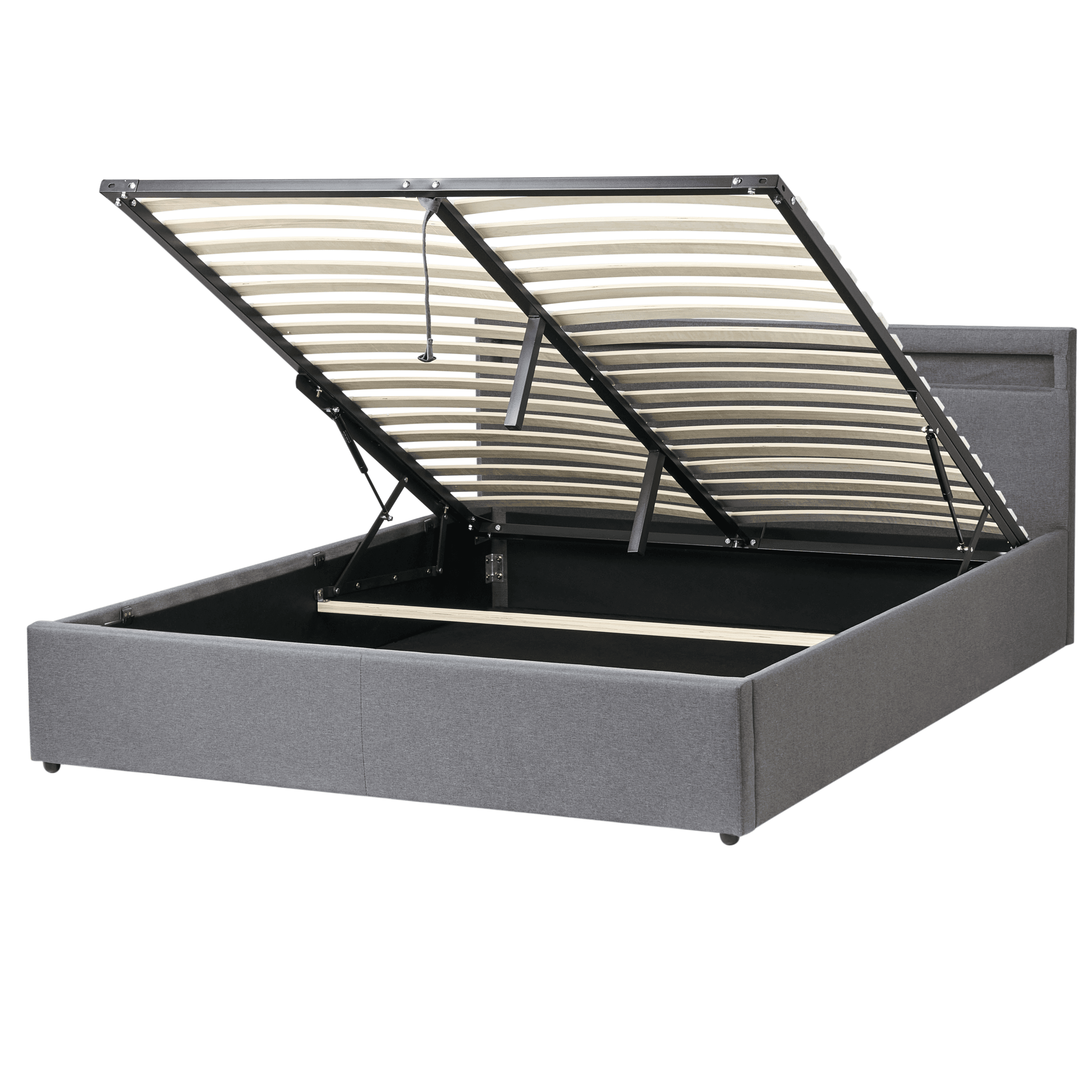 Sänky säilytystilalla ja LED-valolla kangas ARMELLE 160 x 200 cm Tummanharmaa