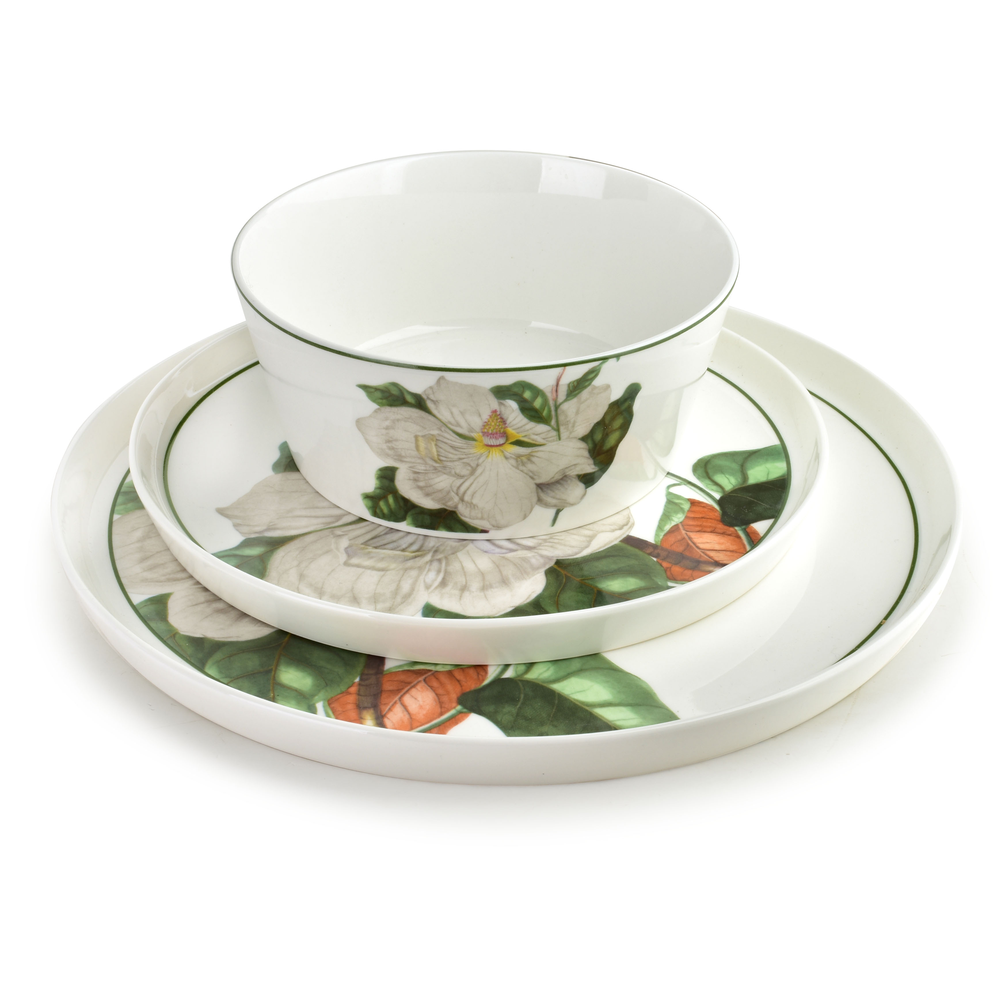 Astiasto New Bone China LEA TREE Magnolia 26/21/15 cm valko-vihreä 18 osaa – MONDEX