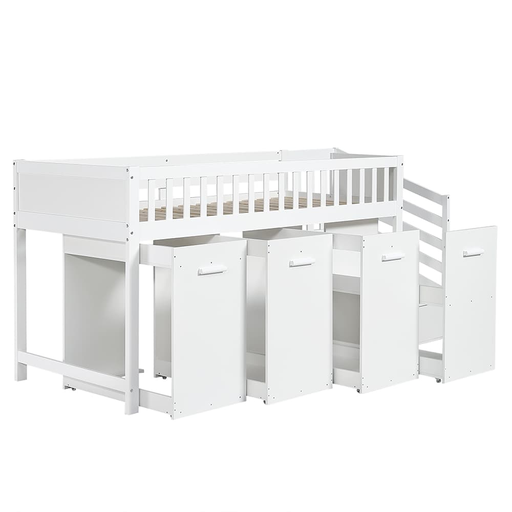 Kerrossänky 90x200cm työpöydällä ja vaatekaapilla, valkoinen – KOMHTOM