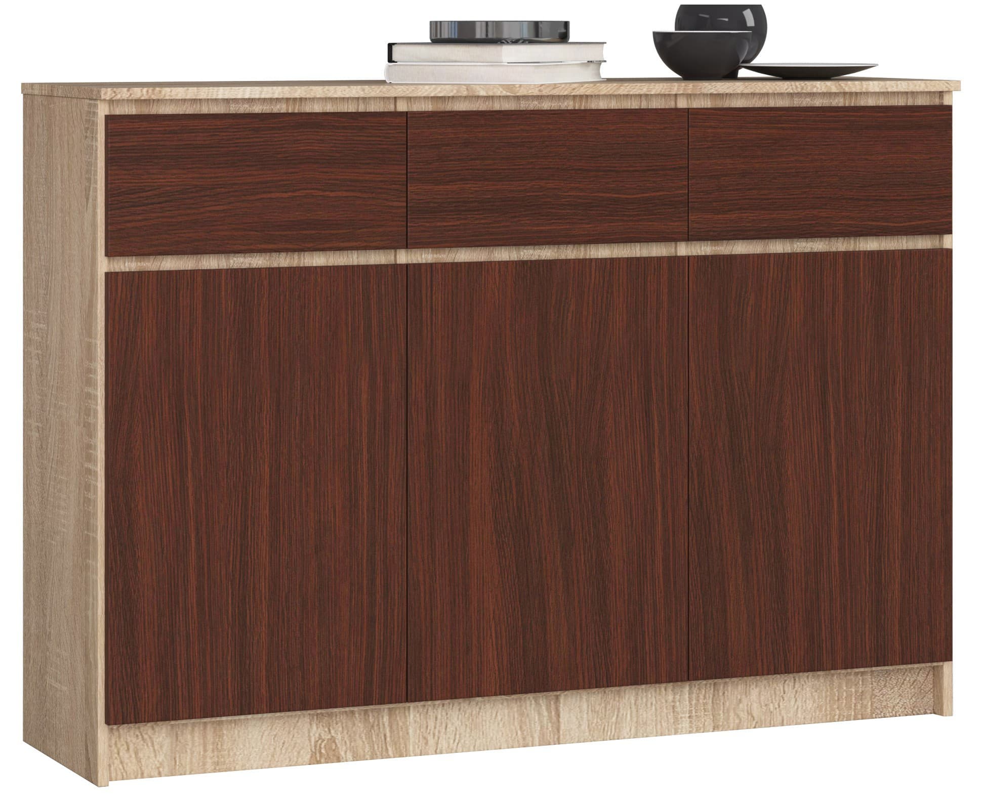 Akord Lipasto 3 Ovet 3 Laatikkoa Sonoma-tammi/Wenge 138x40x99 – Akord