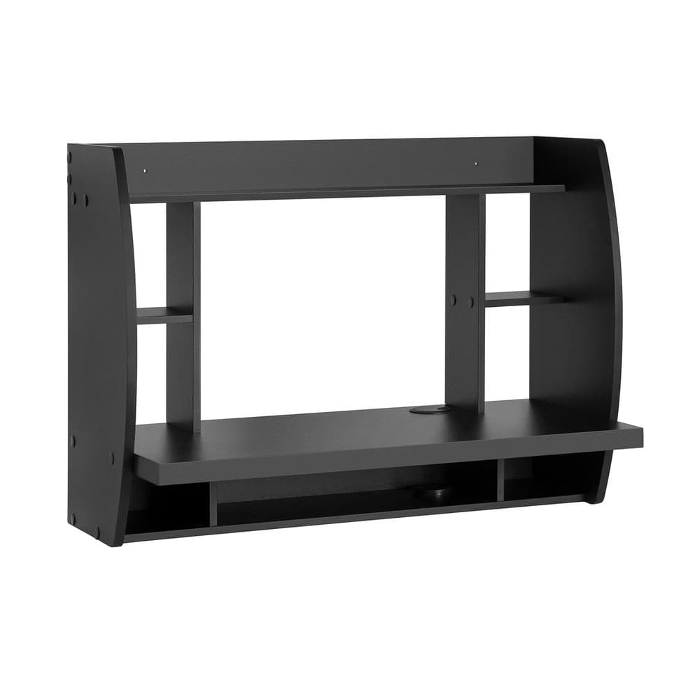 SoBuy Seinäpöytä tietokonehyllyillä moderniksi työtilaratkaisuksi musta FWT18-SCH – SoBuy