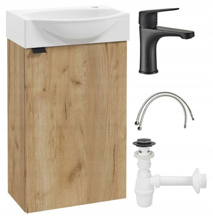 Kylpyhuonekaappi pesualtaalla 60x40 cm, roikkuva, askartelutammea, mustalla Parma-hanalla – Deftrans