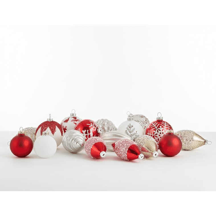 Kuusenkoristesetti 50 kpl SNOWFLAKE lasi Punainen/valkoinen – Beliani