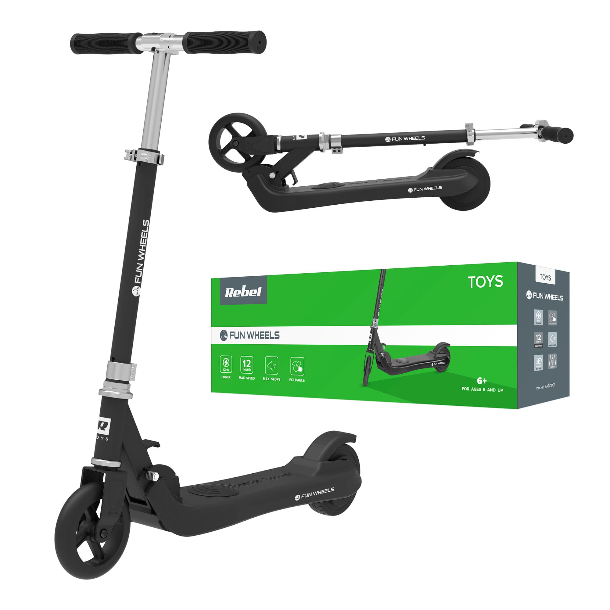 Sähköpotkulauta lapsille 12 km/h 50 kg Rebel kokoontaitettava kevyt IPX4