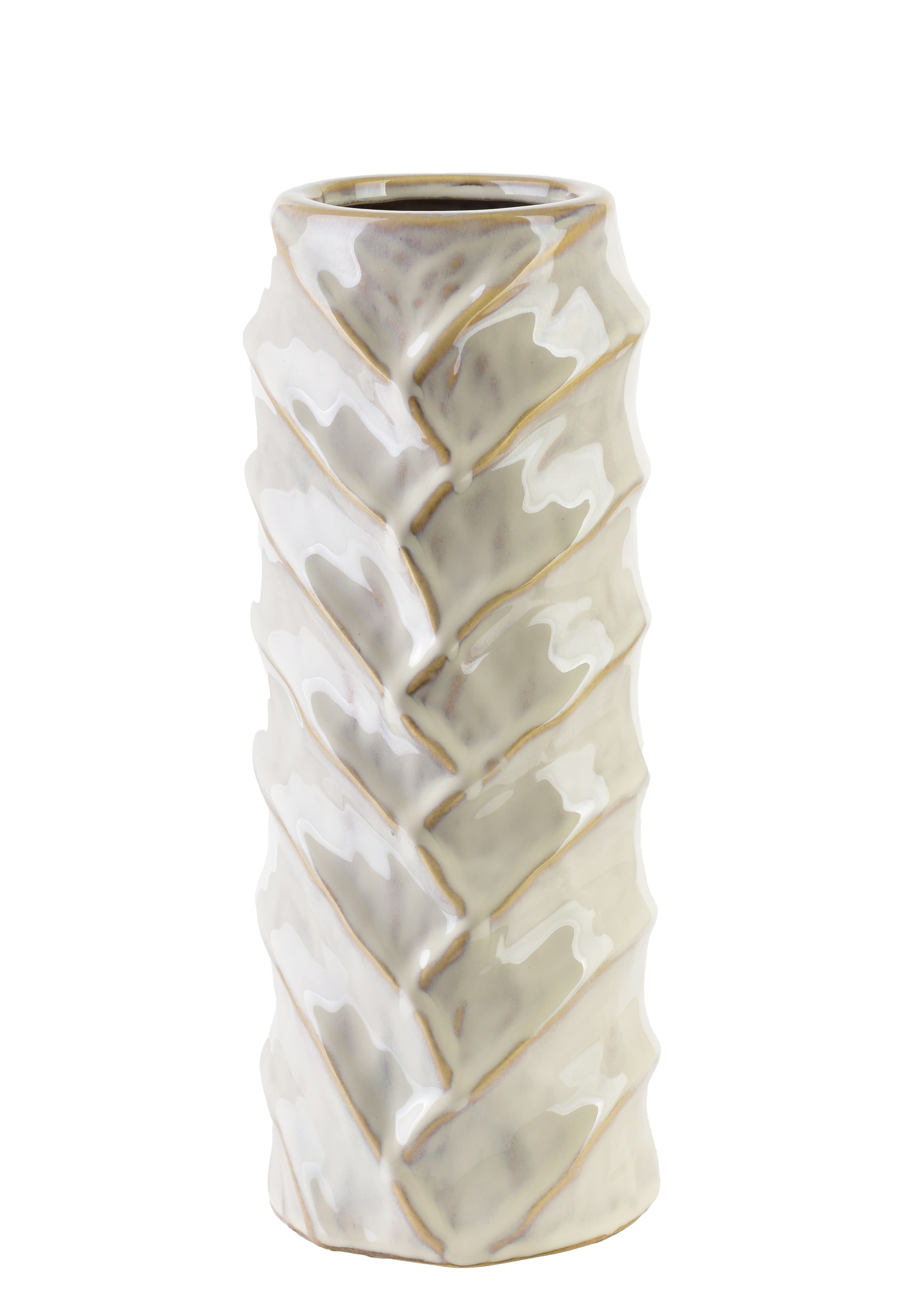 MONDEX keramiikkamaljakko, beige, kohokuvioitu, 11,5 x 7,5 x 28,5 cm – MONDEX