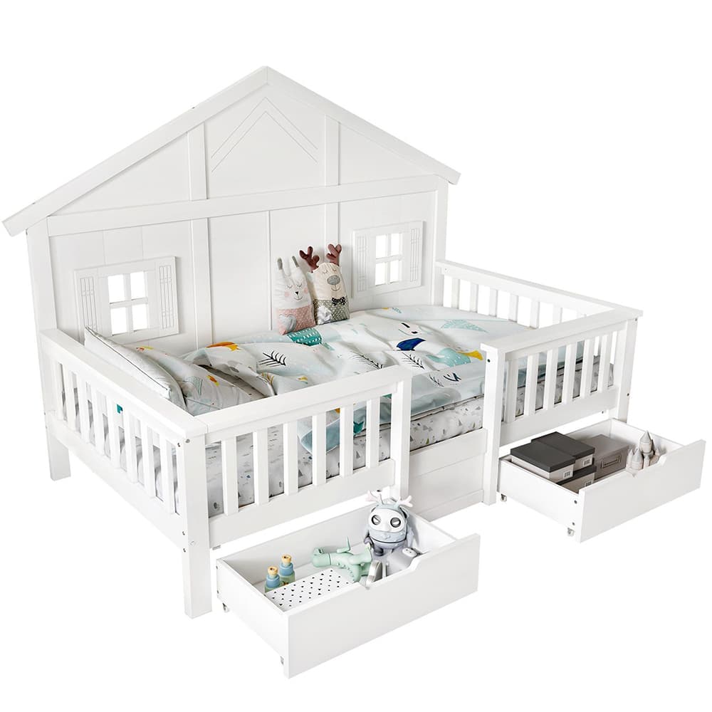 Lastensänky 90x200 cm, valkoinen, kaksi isoa laatikkoa