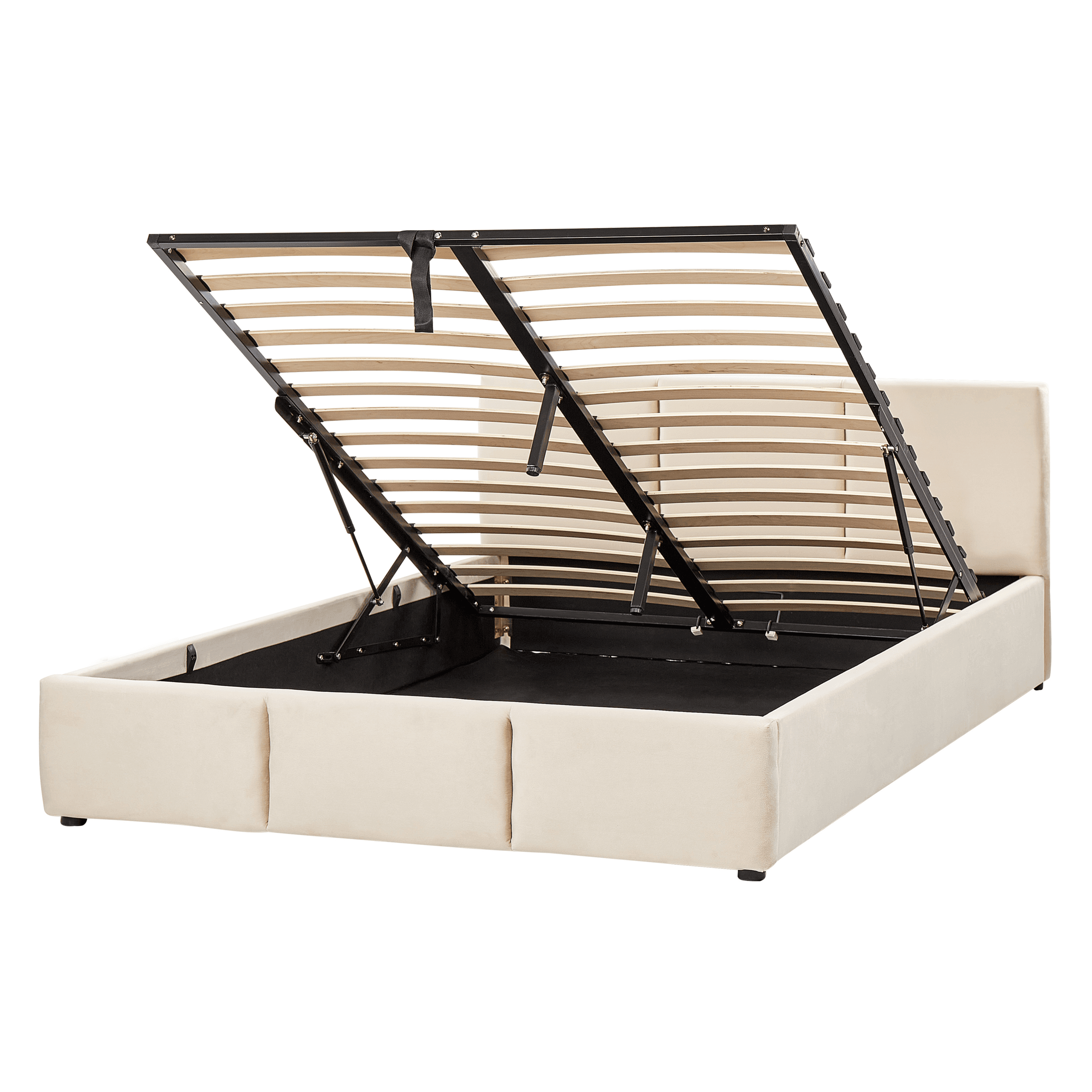 Sänky säilytystilalla sametti BOUSSE 140 x 200 cm Vaaleanbeige – Beliani