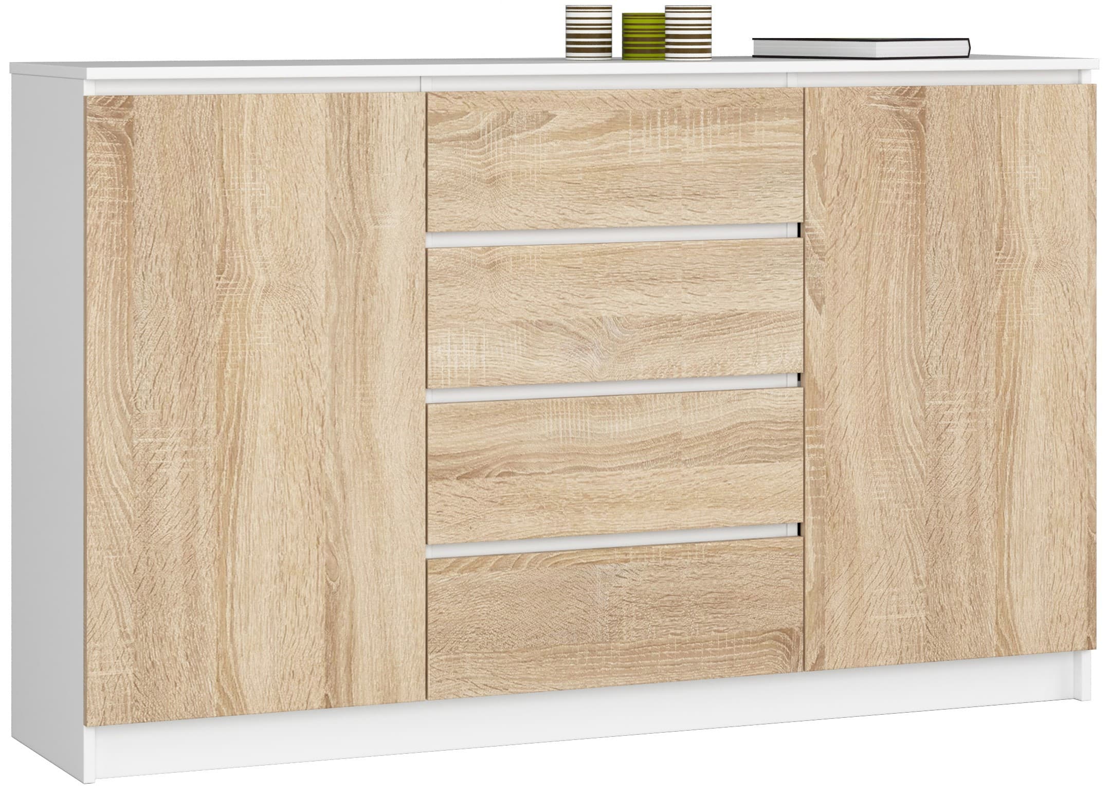 Akord Senkki 2 Ovet 4 Laatikkoa Valkoinen/Sonoma-tammi 160x40x99 – Akord
