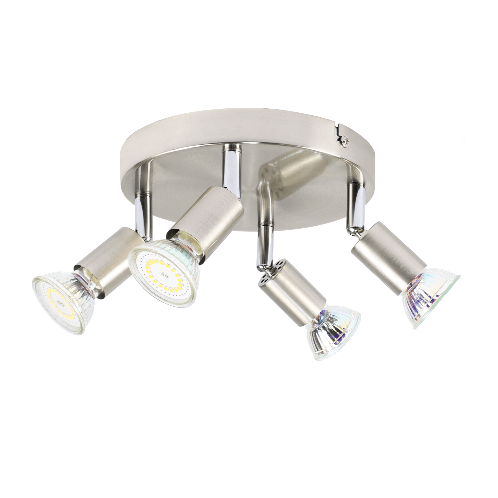 NETTLIFE 4 LED - kattospottivalaisinta 350° säädettävä GU10 nikkelimetalli moderni lamppu olohuoneeseen makuuhuoneeseen max 4x25W