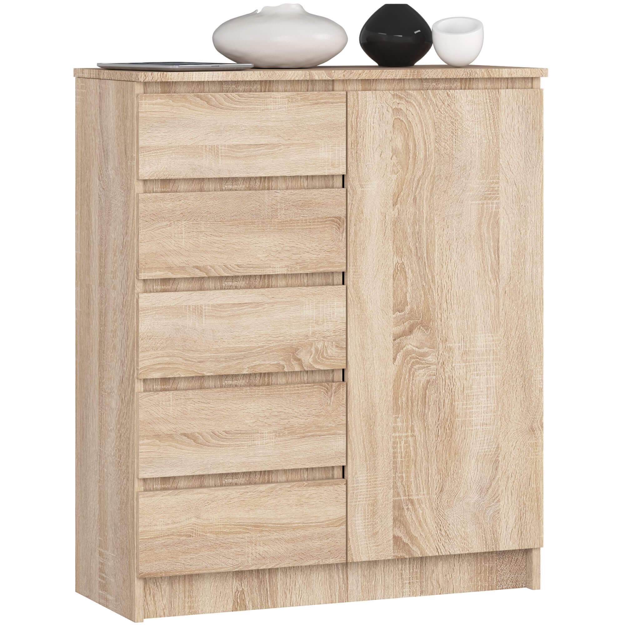 Akord Lipasto 1 ovi 5 laatikkoa Tammi Sonoma 80x35x97 – Akord
