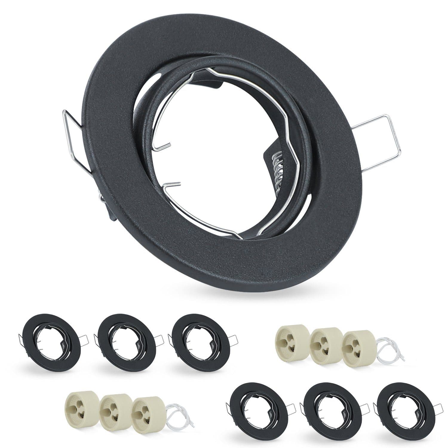 NETTLIFE - setti 6 upotettavaa LED - kohdevaloa GU10, säädettävä, 30°, pyöreä, sis. pistorasian, krominen halogeenikehys, sopii valaistuskeskukseen – Nettlife