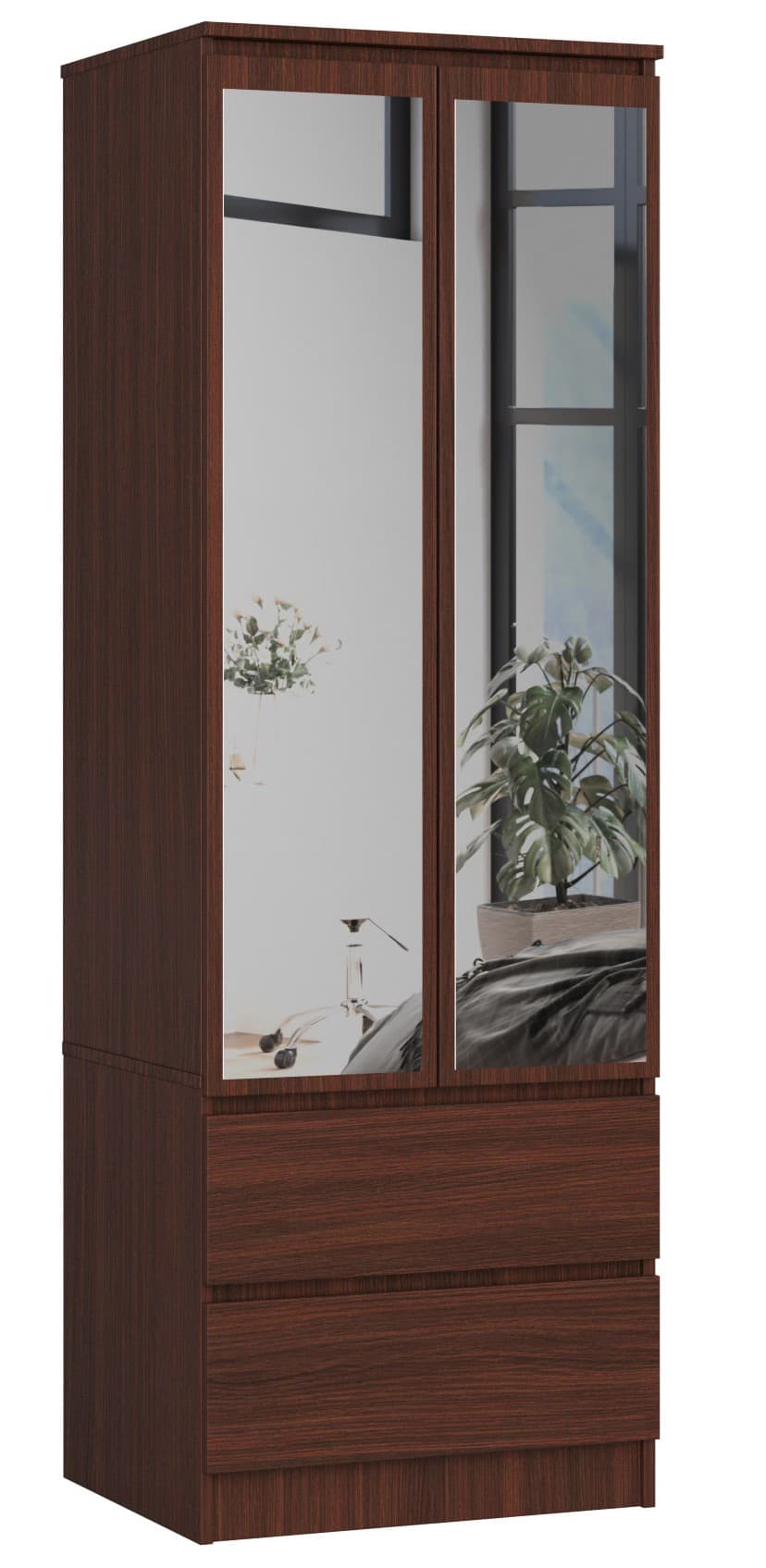 Akord Vaatekaappi Star 2 Ovia 2 Laatikkoa Peilillä Wenge 60x51x180 – Akord