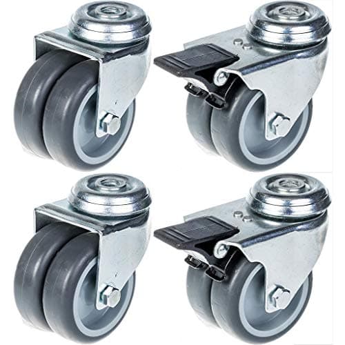 75mm 3 kaksoispyöräpyörä harmaa kumi kääntyvä ja jarru 400kg kantavuus, 4 kpl:n setti – Parnells