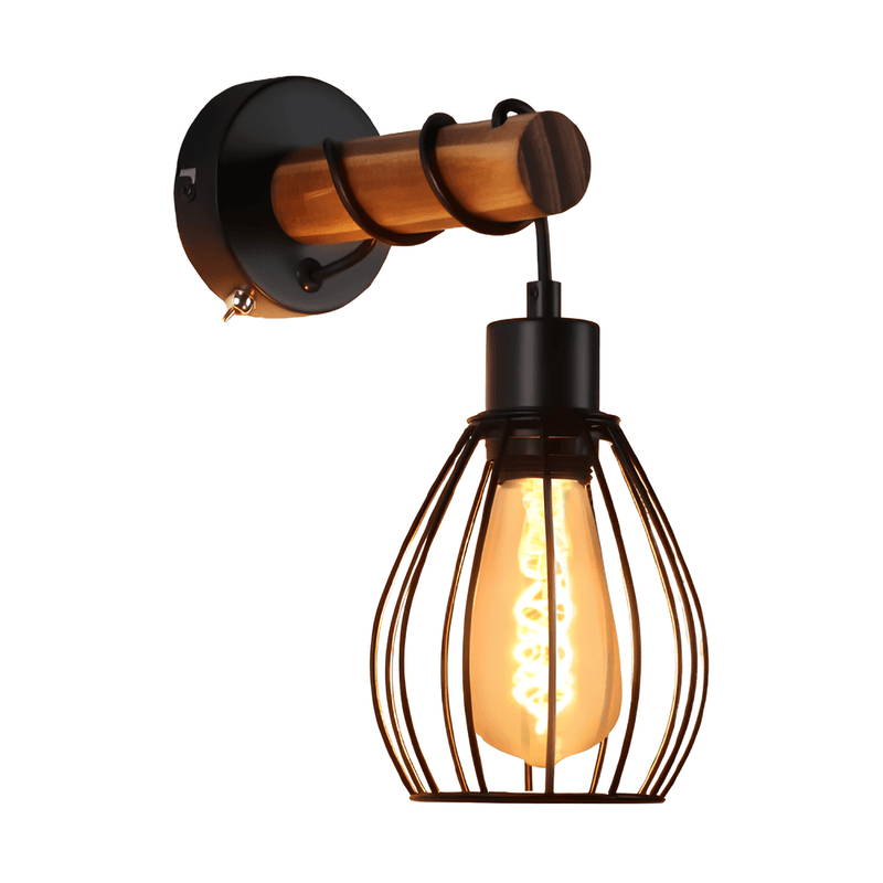 NETTLIFE-seinävalaisin kytkimellä Vintage-seinävalaisin: Musta puinen seinävalaisin E27 Industrial – Nettlife