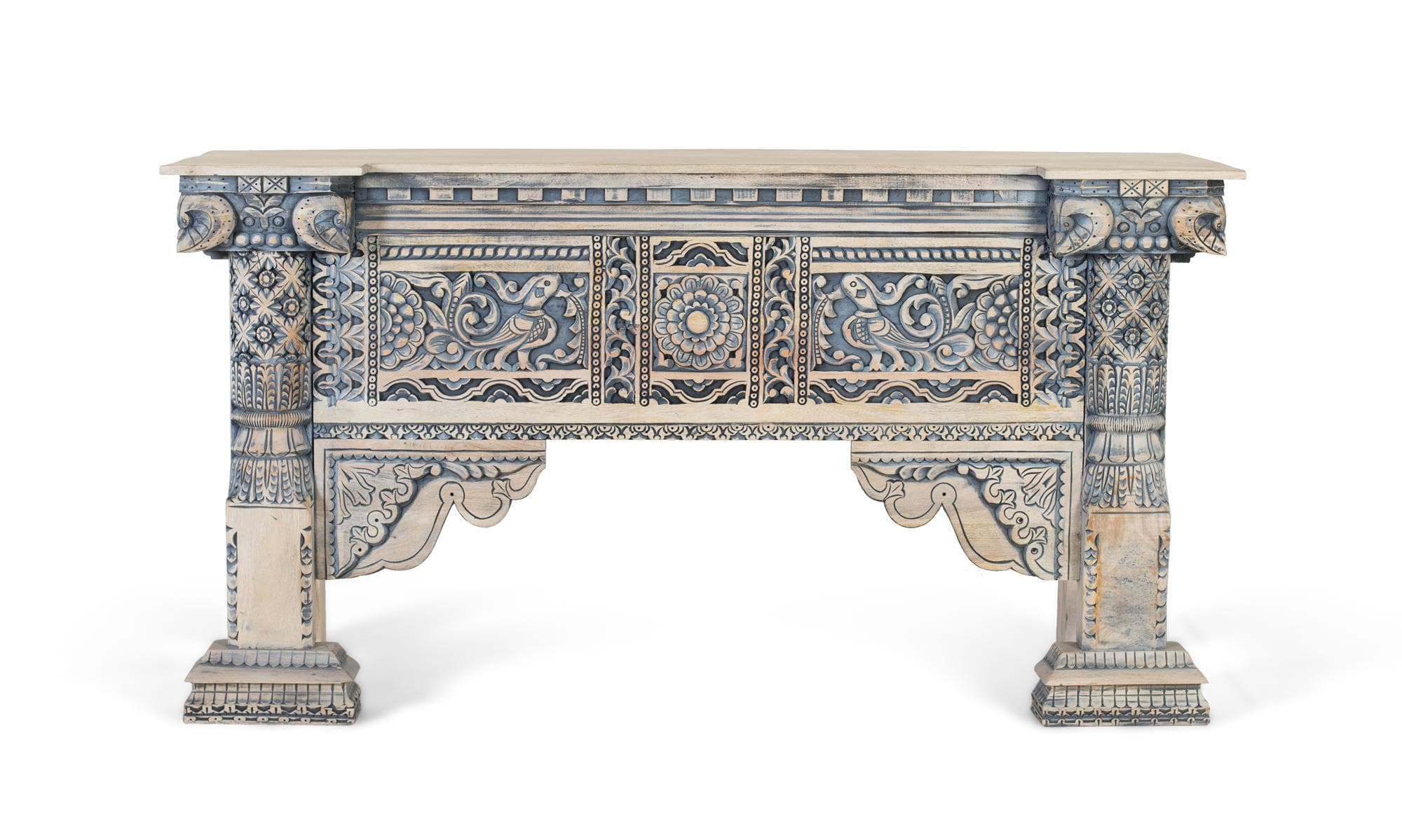 Mangopuusta valmistettu konsolipöytä