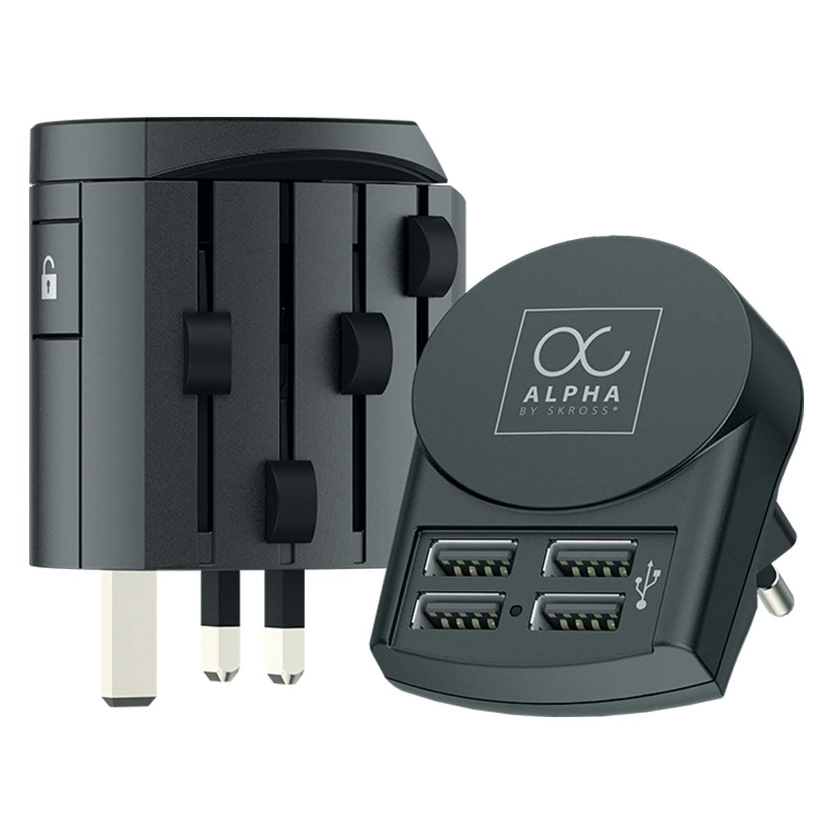 Universaali Alpha-matkasovitin 4 USB-portilla