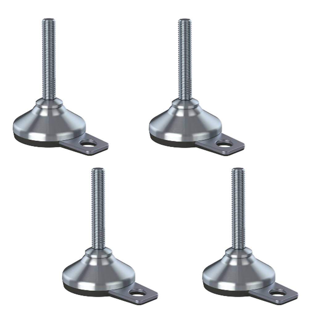 Ruostumaton tasoitusjalka M12x70, 65 mm:n pohja ja tärinänvaimennustyyny, kantavuus 3600 kg – 4 kpl:n sarja