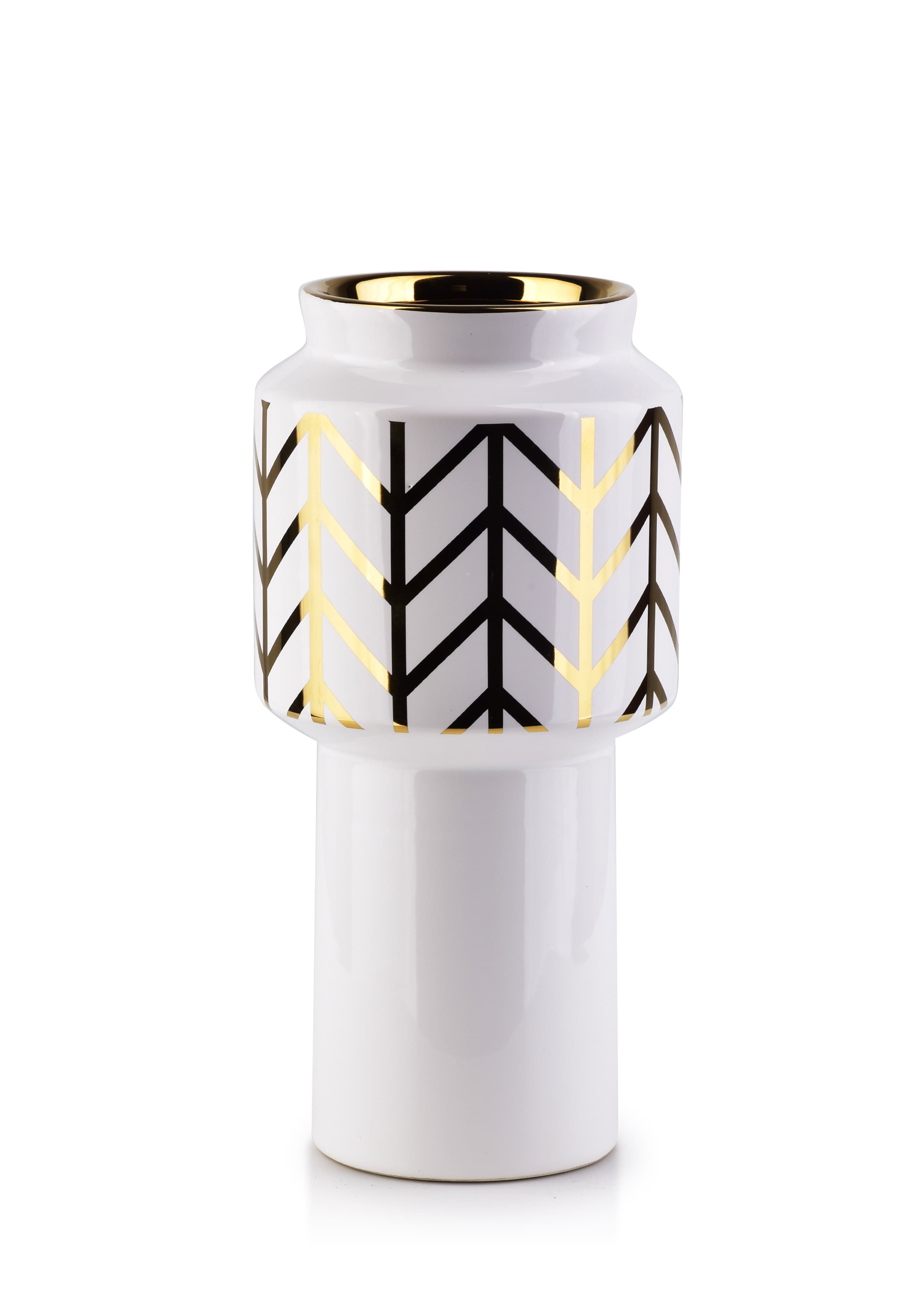 MONDEX keramiikkamaljakko, valkoinen-kulta, 12 x 25 cm