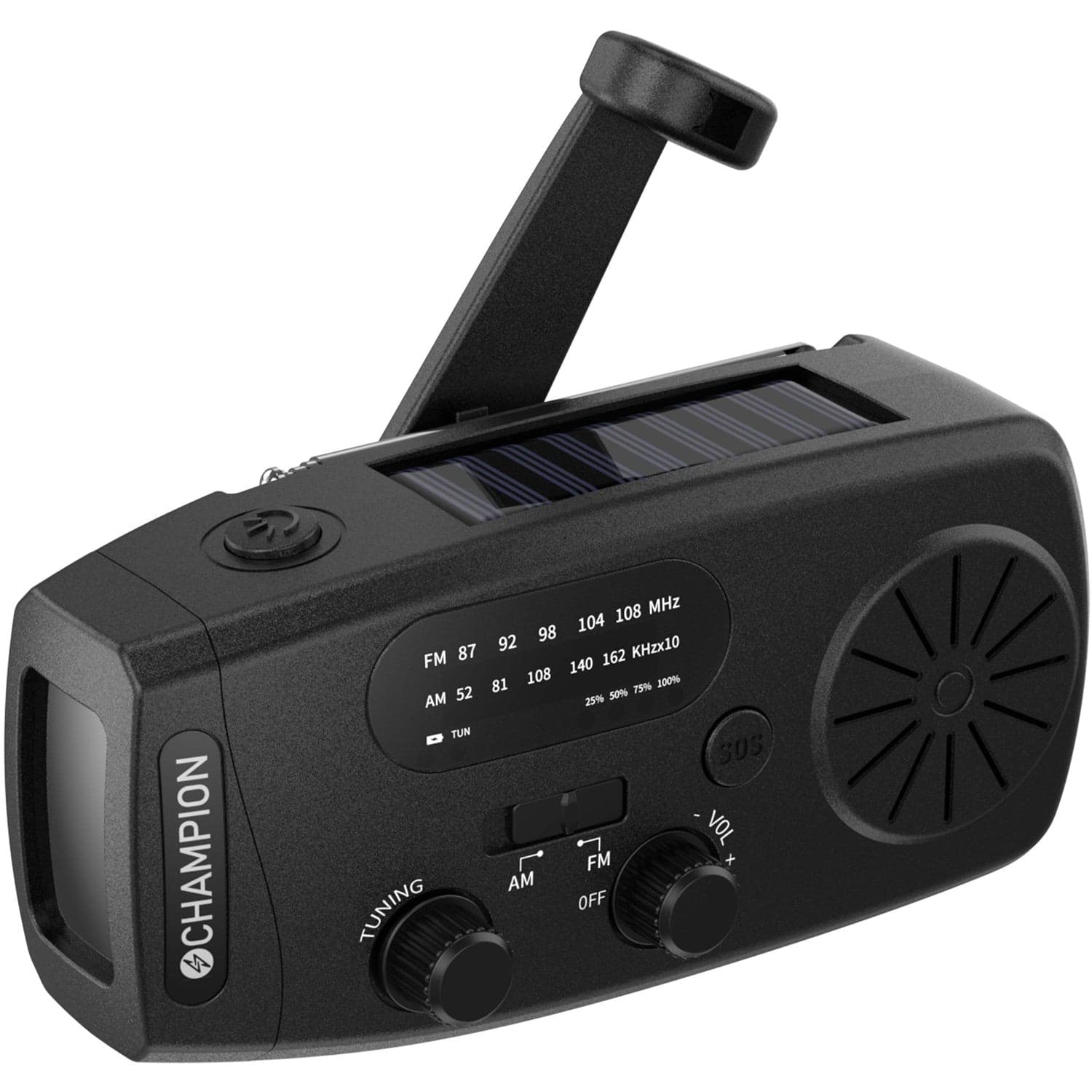 Aurinkokäyttöinen radio taskulampulla, musta
