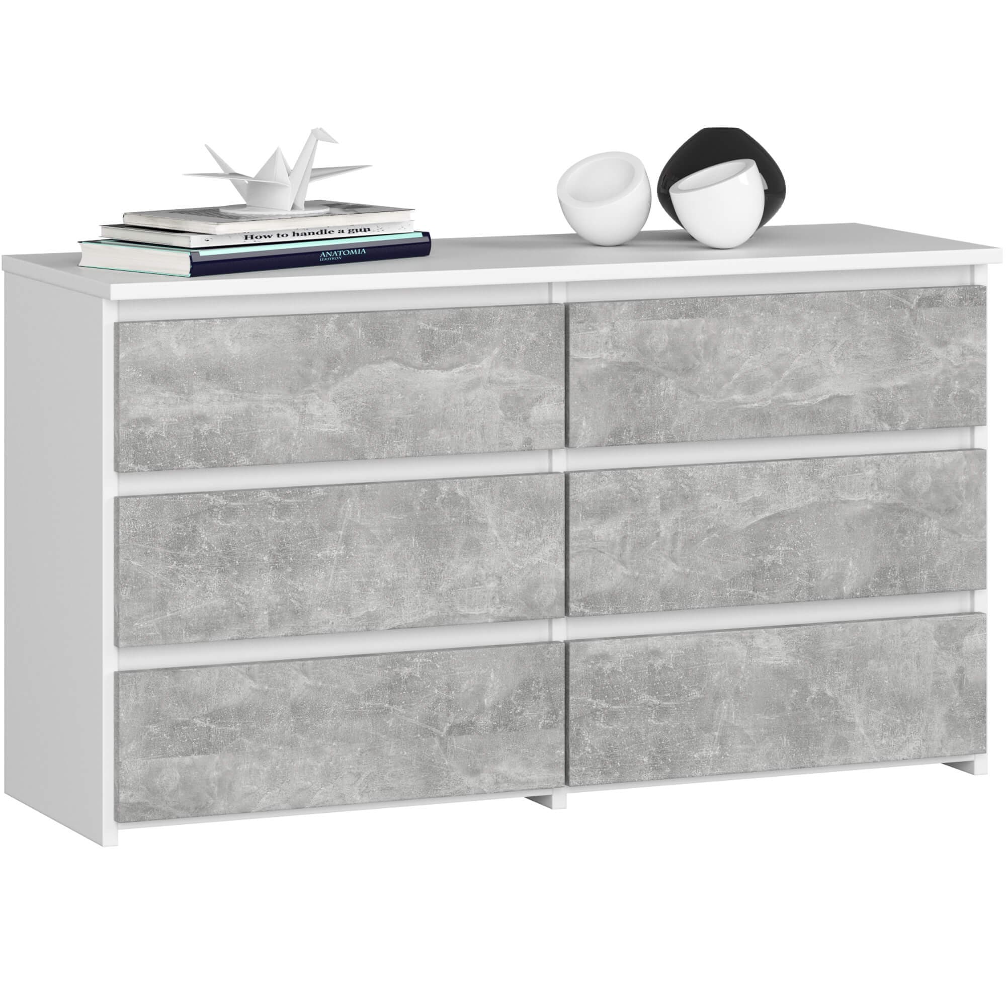 Akord Lipasto 6 Laatikoa Valkoinen/Betoni 100x35x57 – Akord