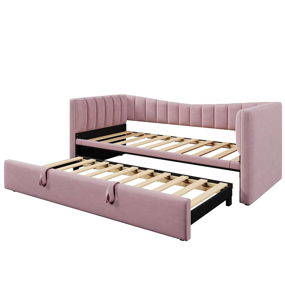 Vuodesohva 90x200 cm ulosvedettävällä penkillä, vaaleanpunainen – KOMHTOM