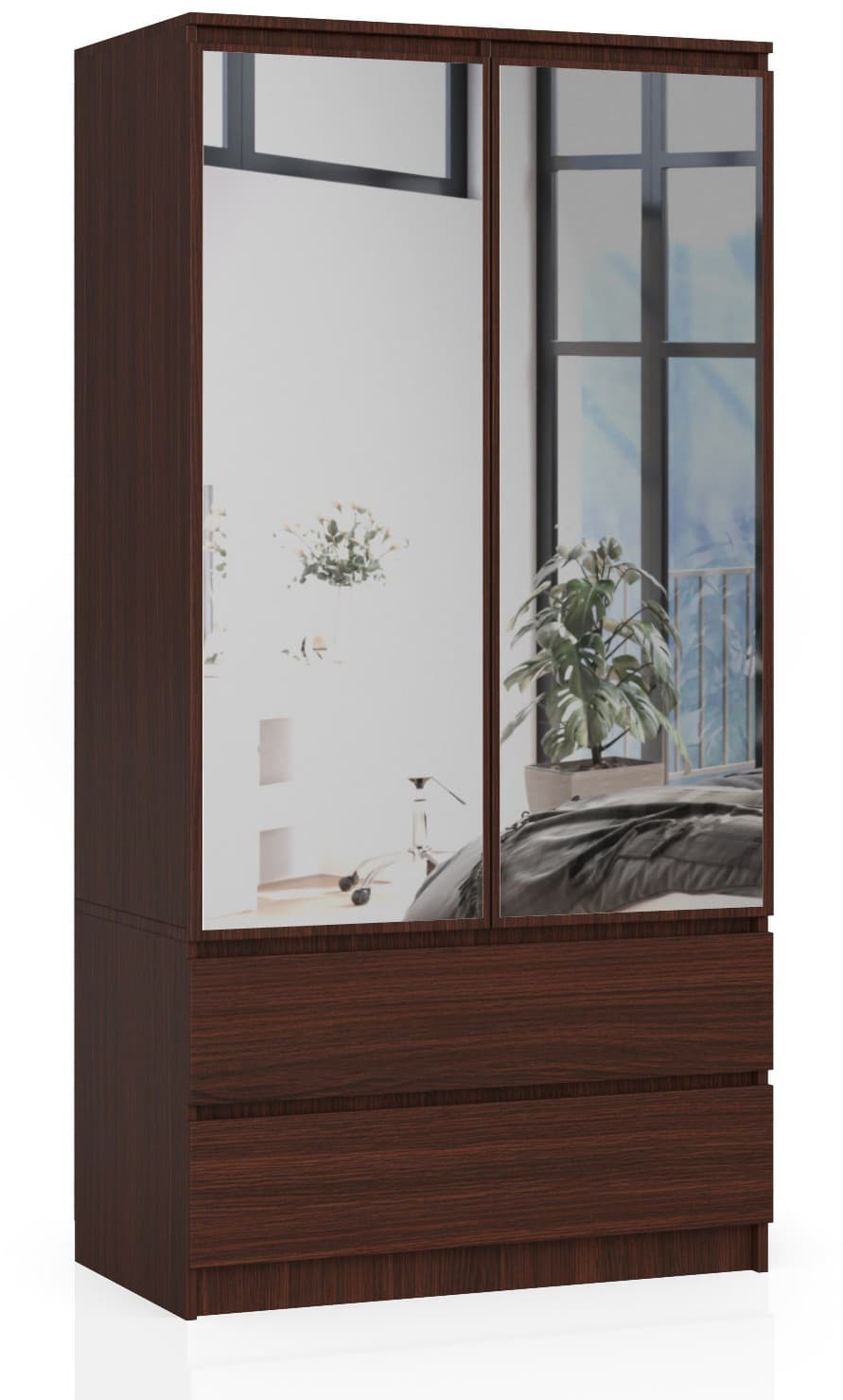 Akord Vaatekaappi 2-ovinen 2-laatikollinen 2-peilinen Wenge 90x51x180 – Akord