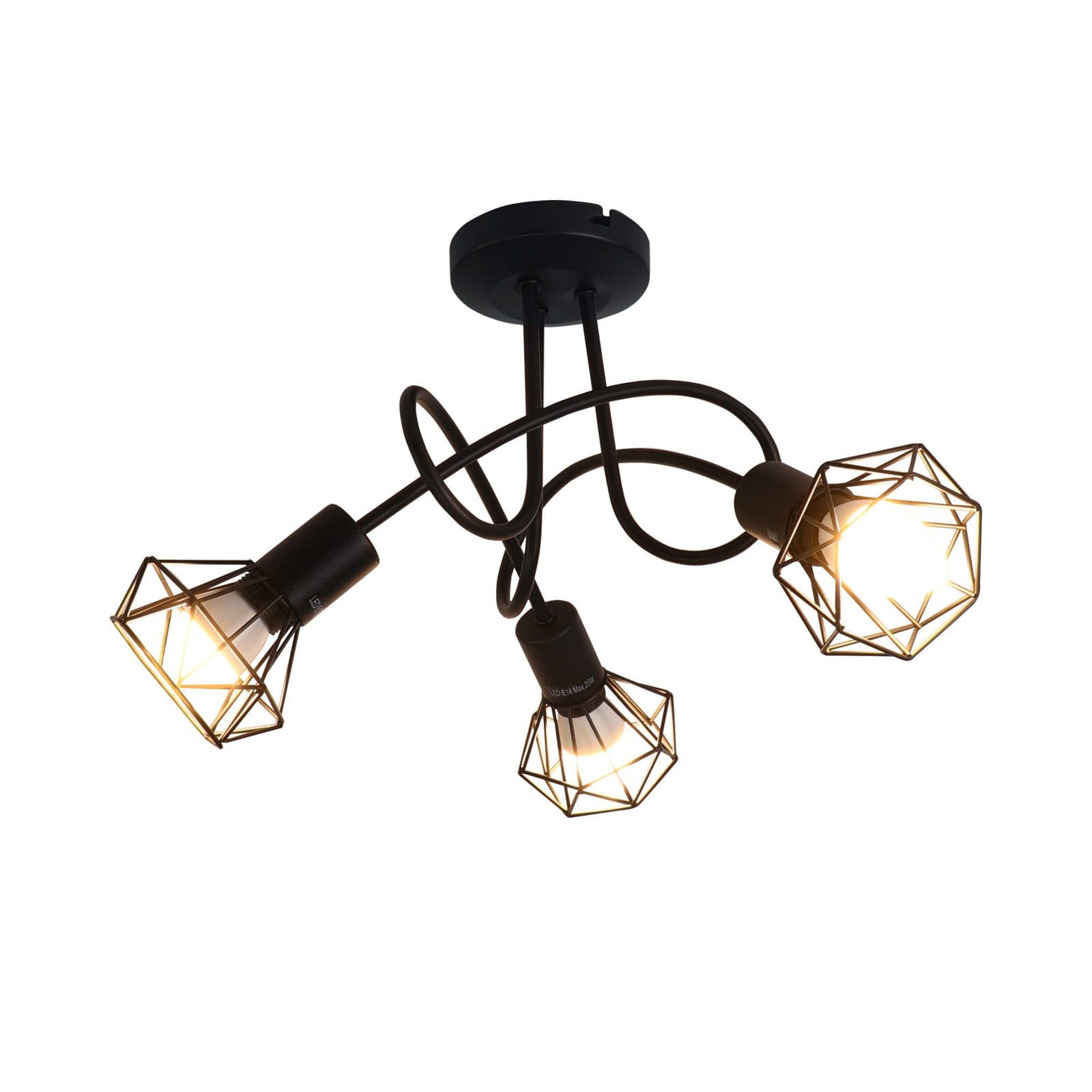 NETTLIFE LED - kattospottivalaisin, 3 lamppua, musta, vintage - tyylinen, säädettävä, 350°, teollisuuskäyttöön, E14