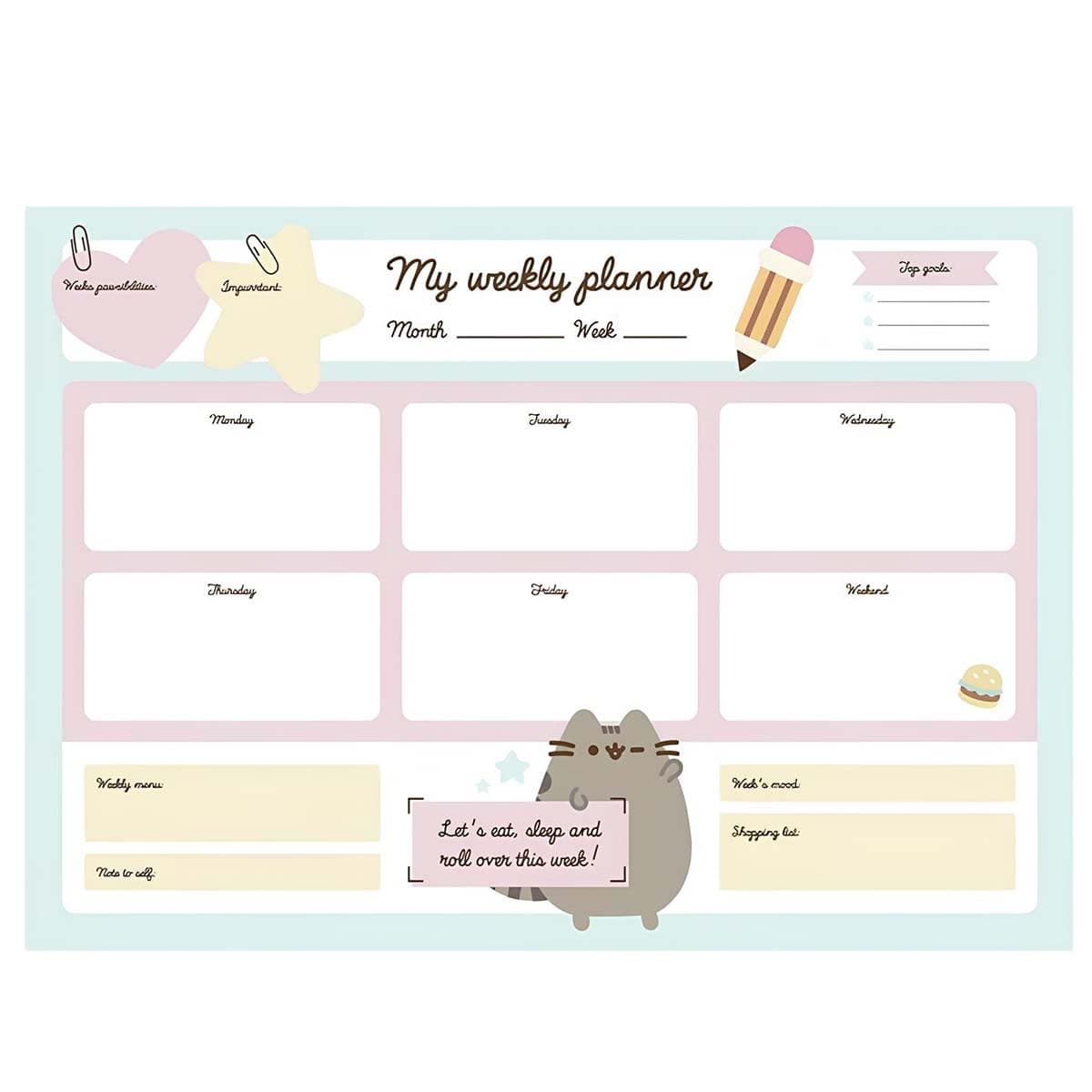 Viikkopöytäkalenteri A3, 54 sivua, Foodie-mallisto – Pusheen