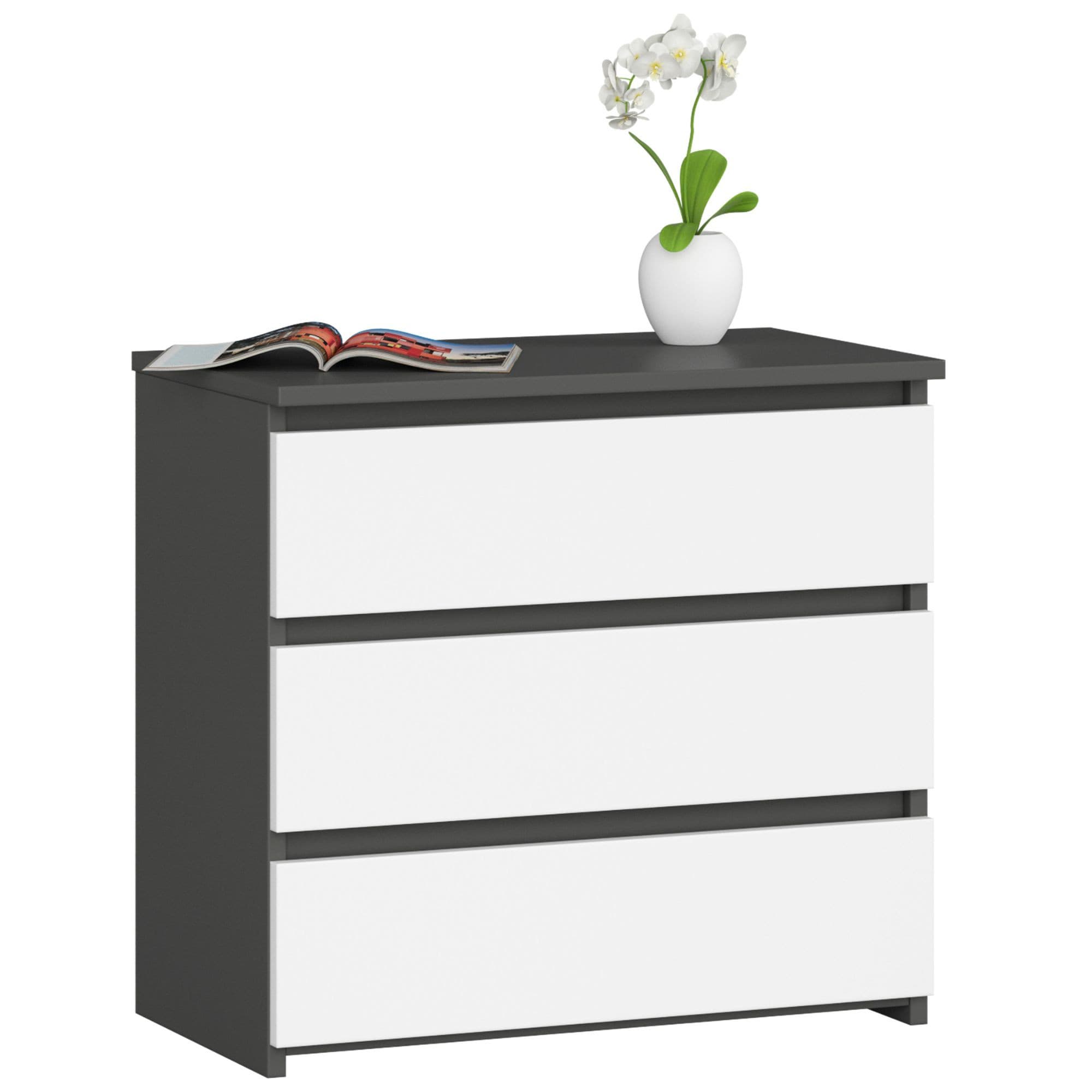 Akord Lipasto 3 laatikkoa Grafiitti/Valkoinen 60x35x57 – Akord