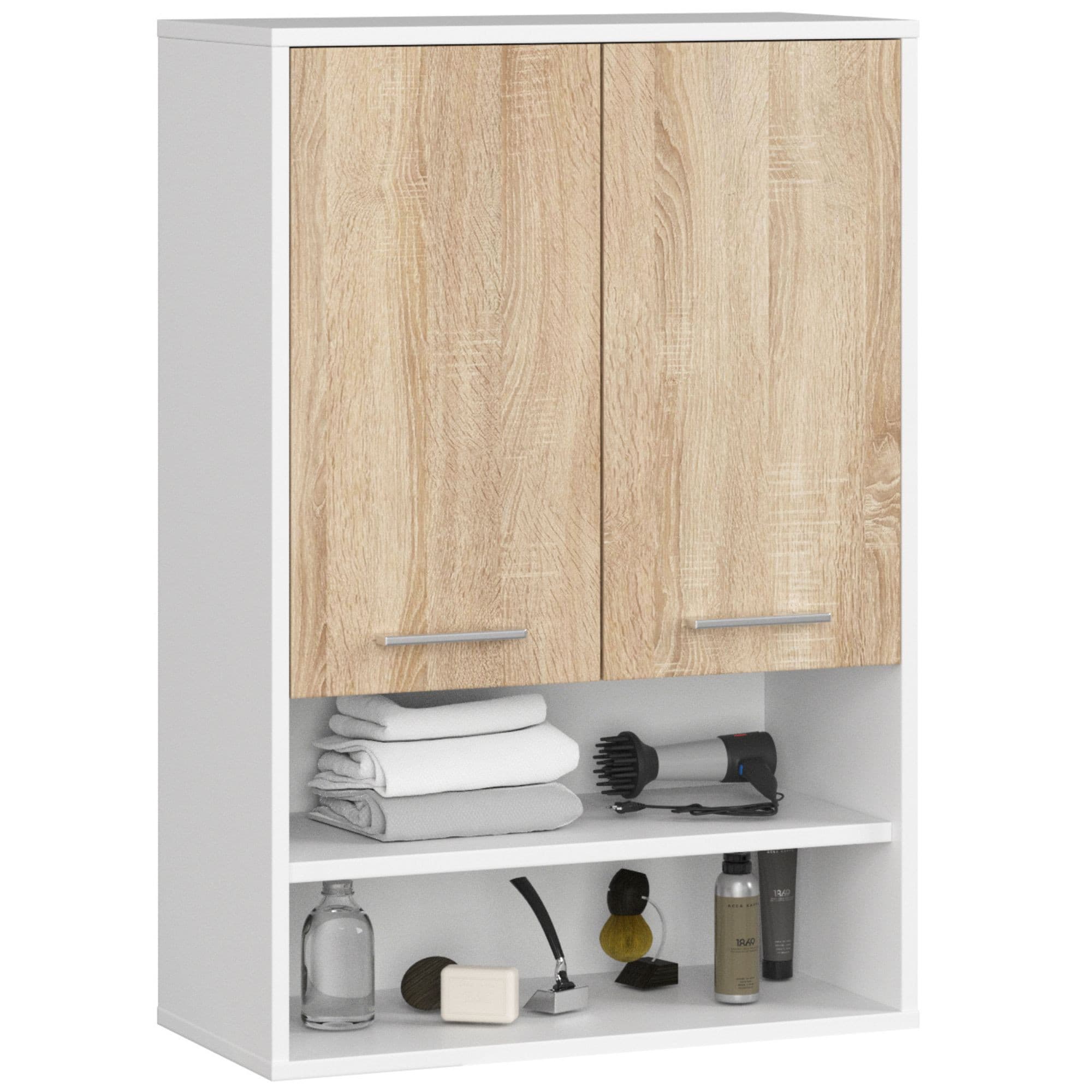 Akord Seinäkaappi 2-ovinen 1-laatikko Valkoinen/Sonoma-tammi 64x30x94