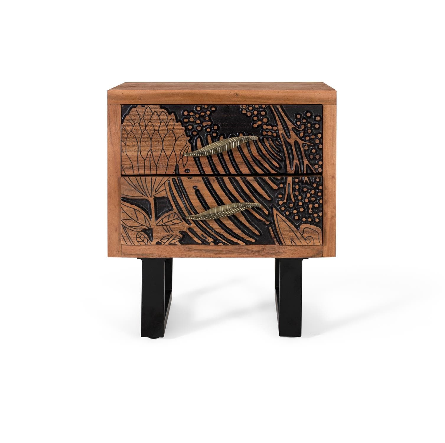 Akaasiapuinen yöpöytä metallijaloilla