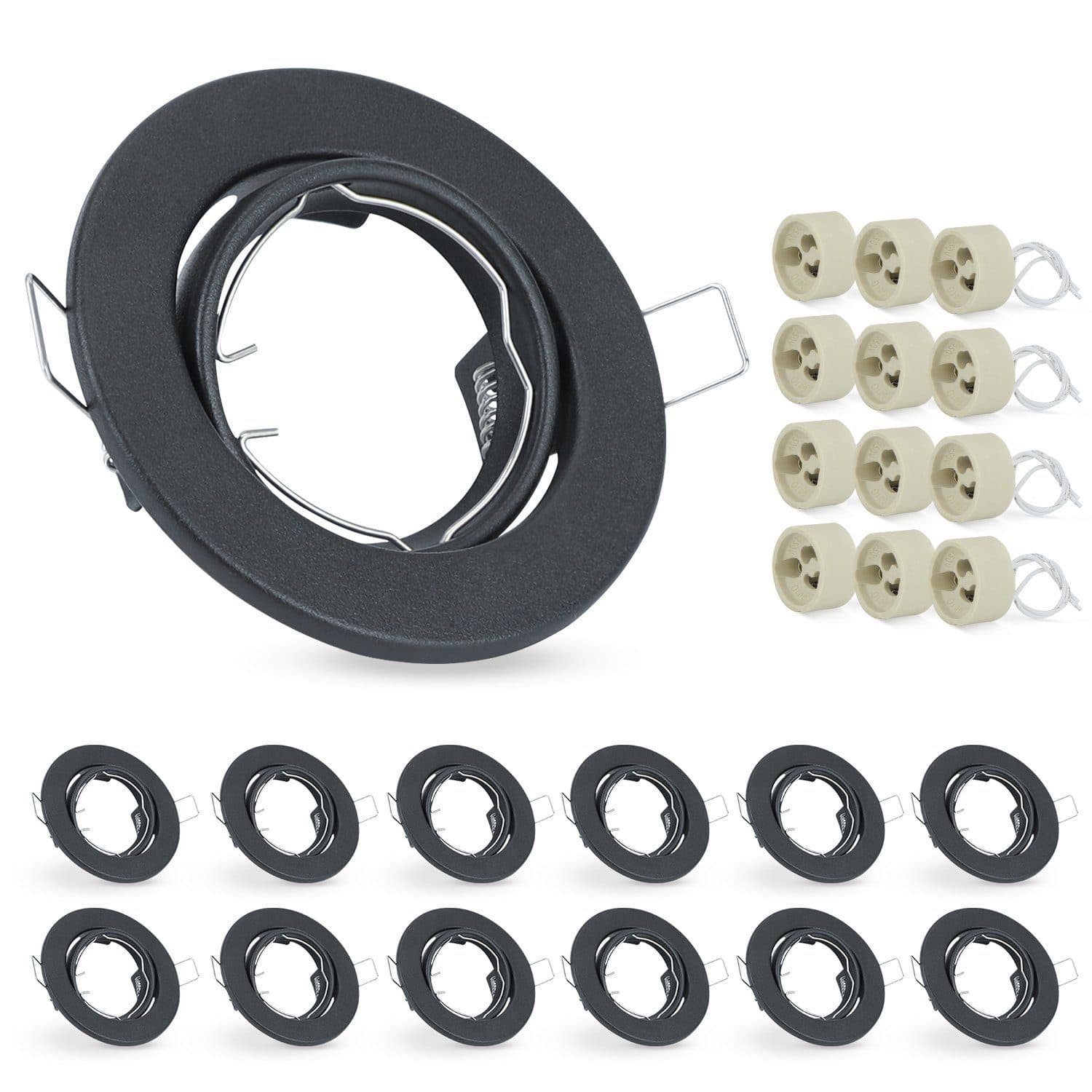 NETTLIFE-setti 12 upotettavaa LED-kohdevaloa GU10, säädettävä, 30°, pyöreä, sisältää kannan, krominen halogeenikehys, sopii valaistuskeskukseen – Nettlife