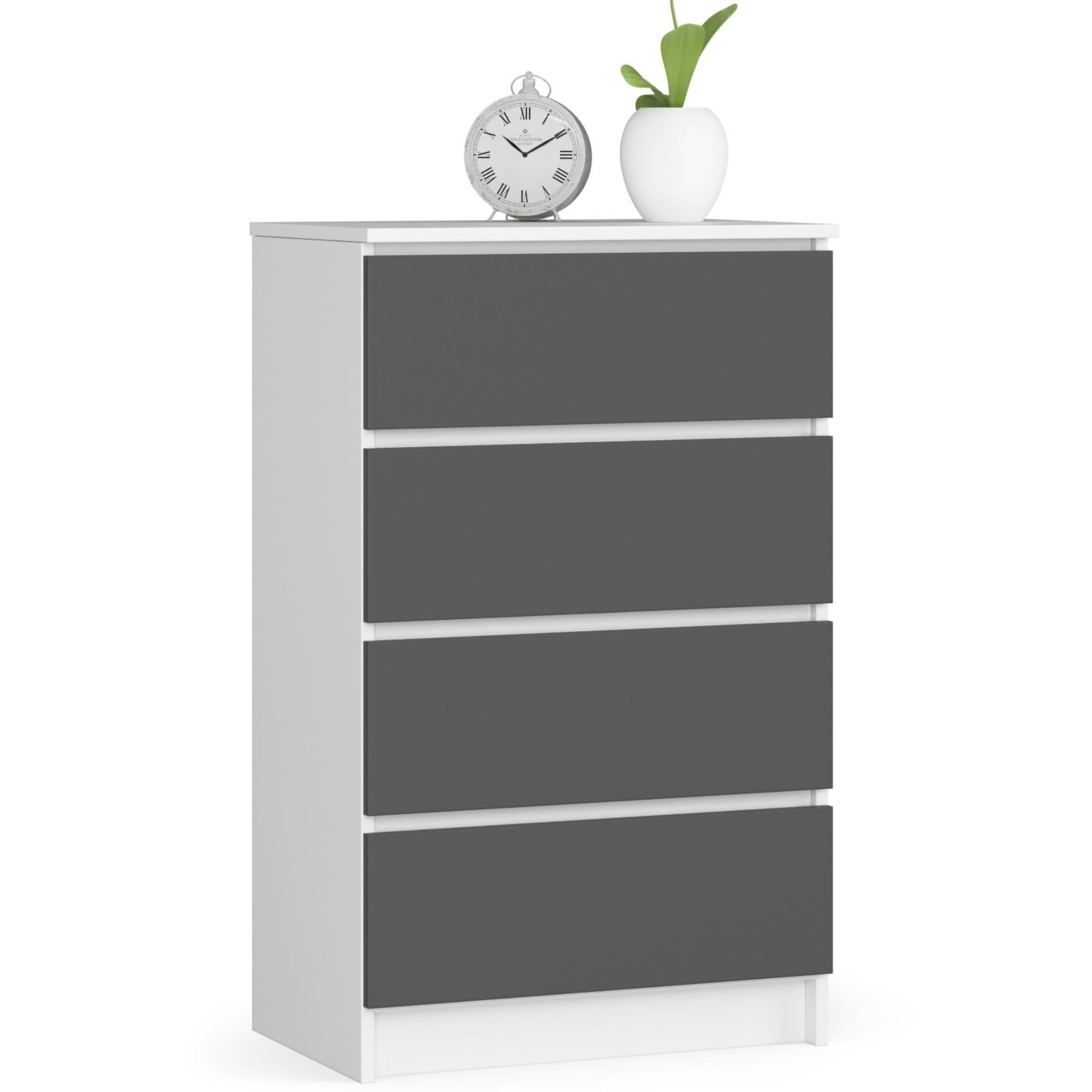 Akord Lipasto 4 laatikkoa Valkoinen/Harmaa Grafiitti 60x40x99 – Akord
