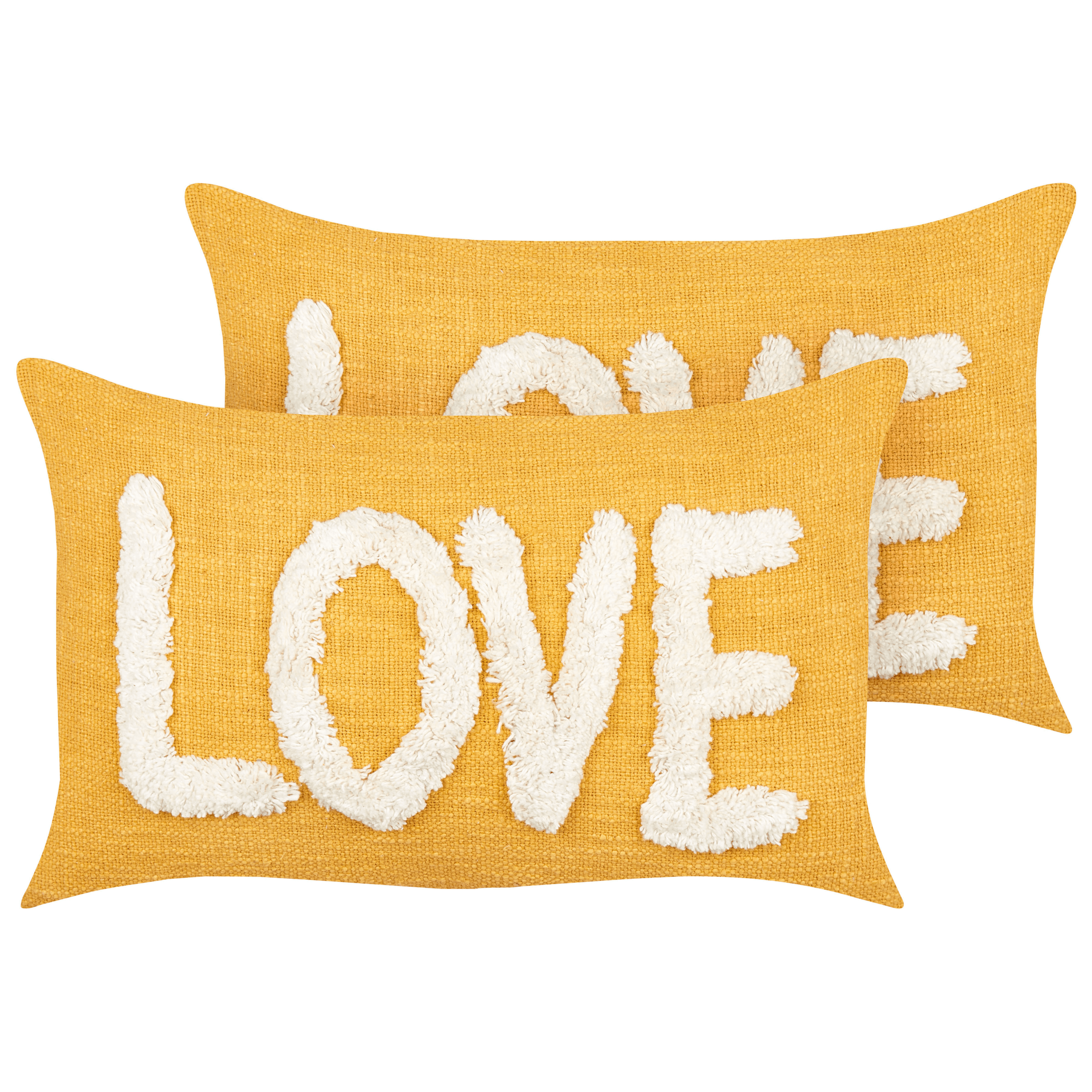 Koristetyynysetti 2 kpl LOVE puuvilla 30 x 50 cm Keltainen – Beliani
