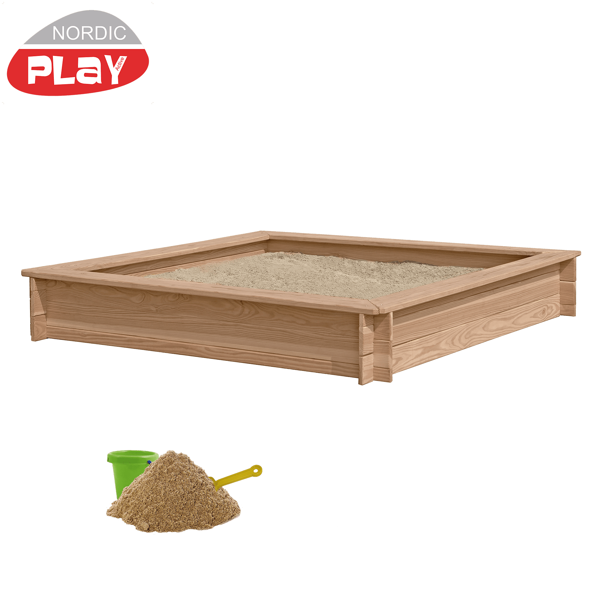 Hiekkalaatikko, lehtikuusi, 240kg hiekkaa, 150 x 150 cm NORDIC PLAY – Nordic Play